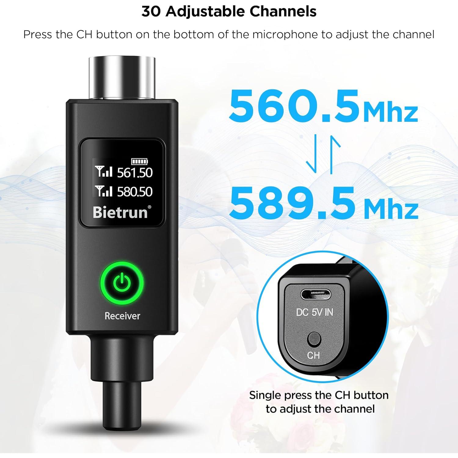 Micrófono Inalámbrico Bietrun WXM19-2 Recargable UHF 75m