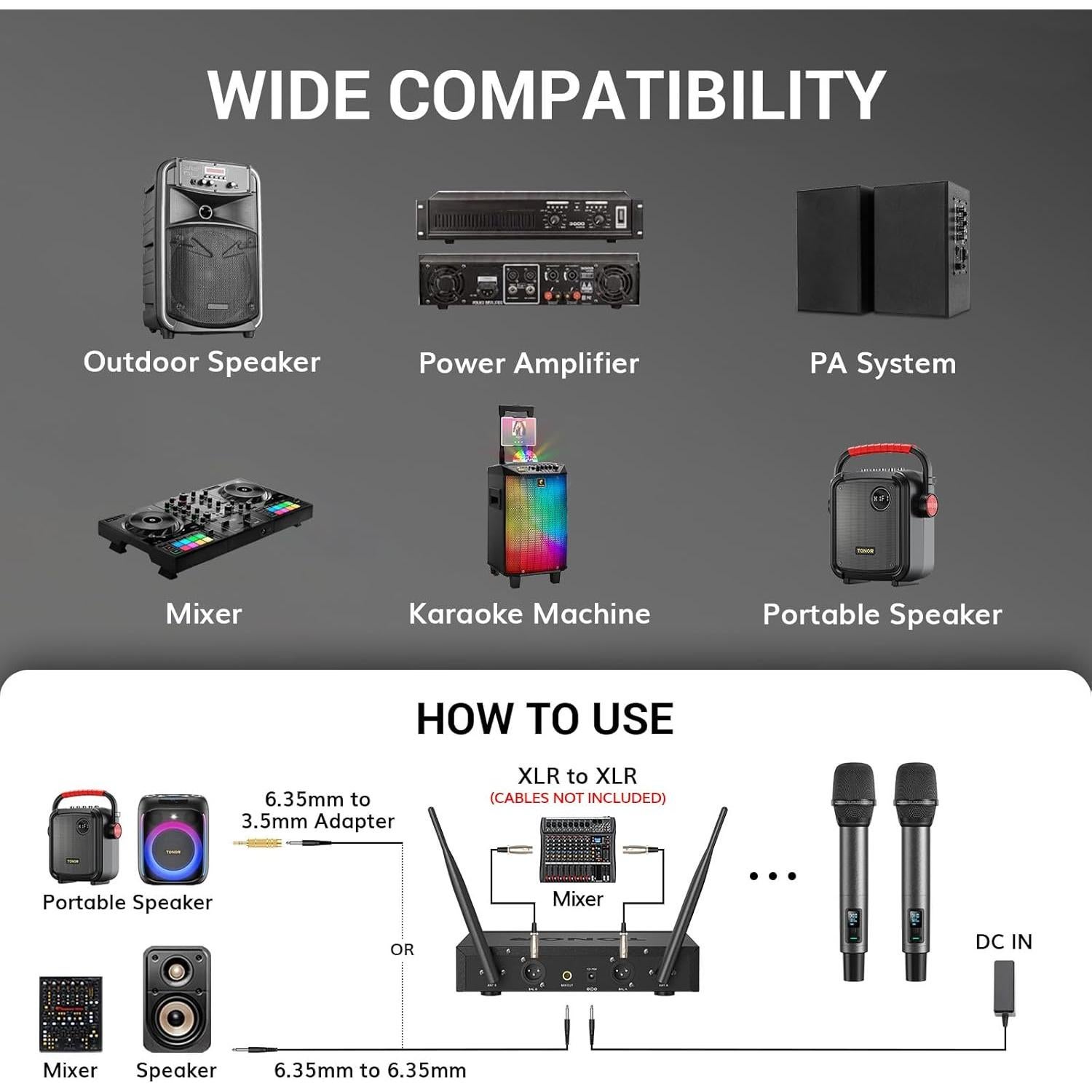 Micrófono Inalámbrico TONOR TW550, UHF, Recargable, 2 Micrófonos