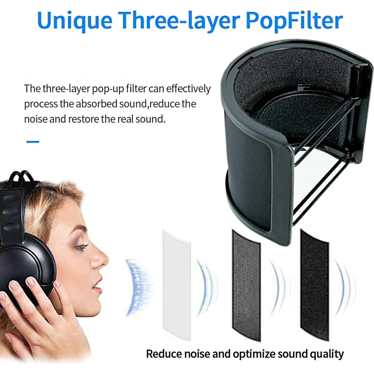 Filtro Pop para Micrófono AT2020, Malla Metálica, Negro