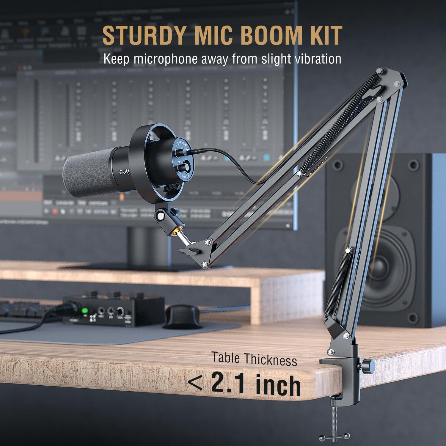 FIFINE Dynamic Microphone and Suspension Scissor Mic Stand Kit, XLR/USB Podcast PC Mic with Mute, Volume Control for Recording, Boom Arm Stand Set with Heavy Duty Clamp for Voice-Over (K688+CS1)