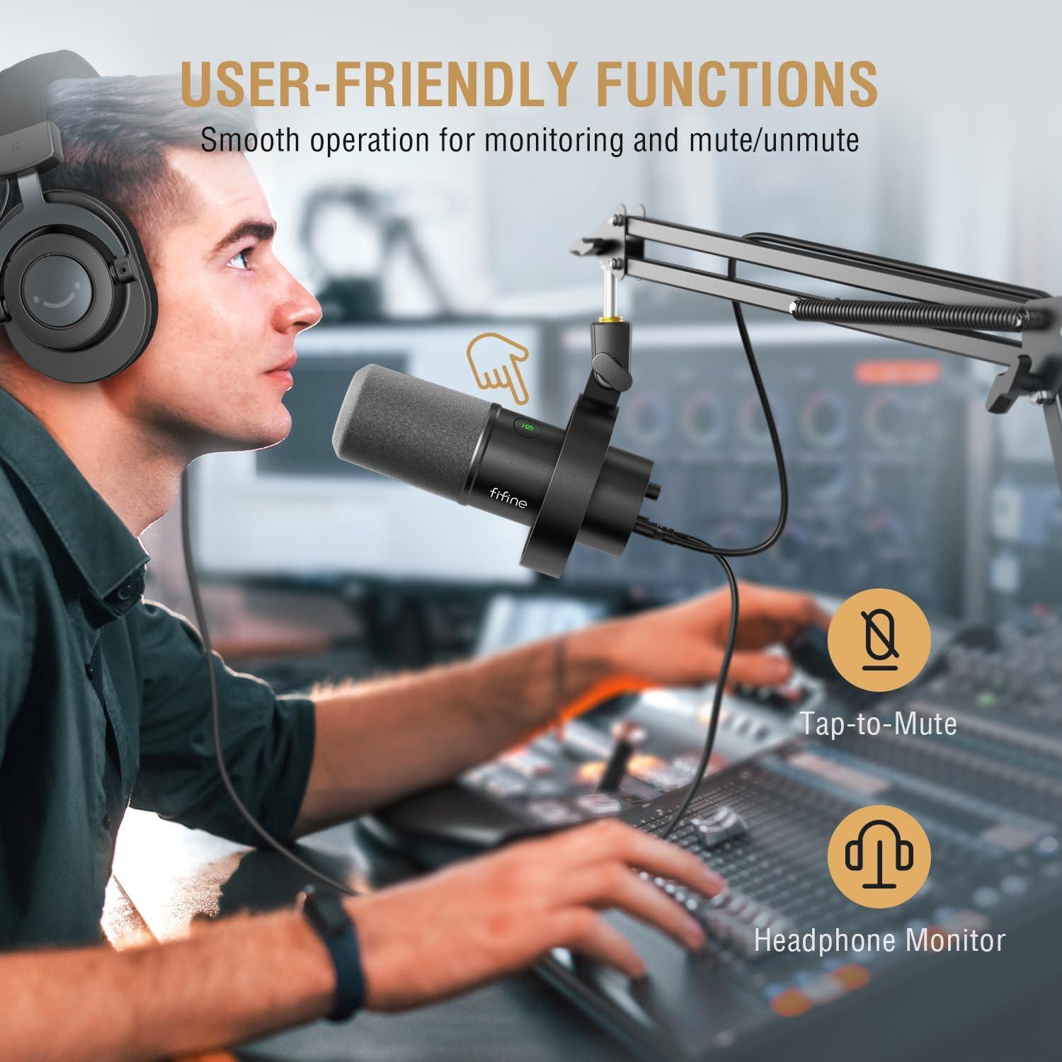 FIFINE Dynamic Microphone and Suspension Scissor Mic Stand Kit, XLR/USB Podcast PC Mic with Mute, Volume Control for Recording, Boom Arm Stand Set with Heavy Duty Clamp for Voice-Over (K688+CS1)