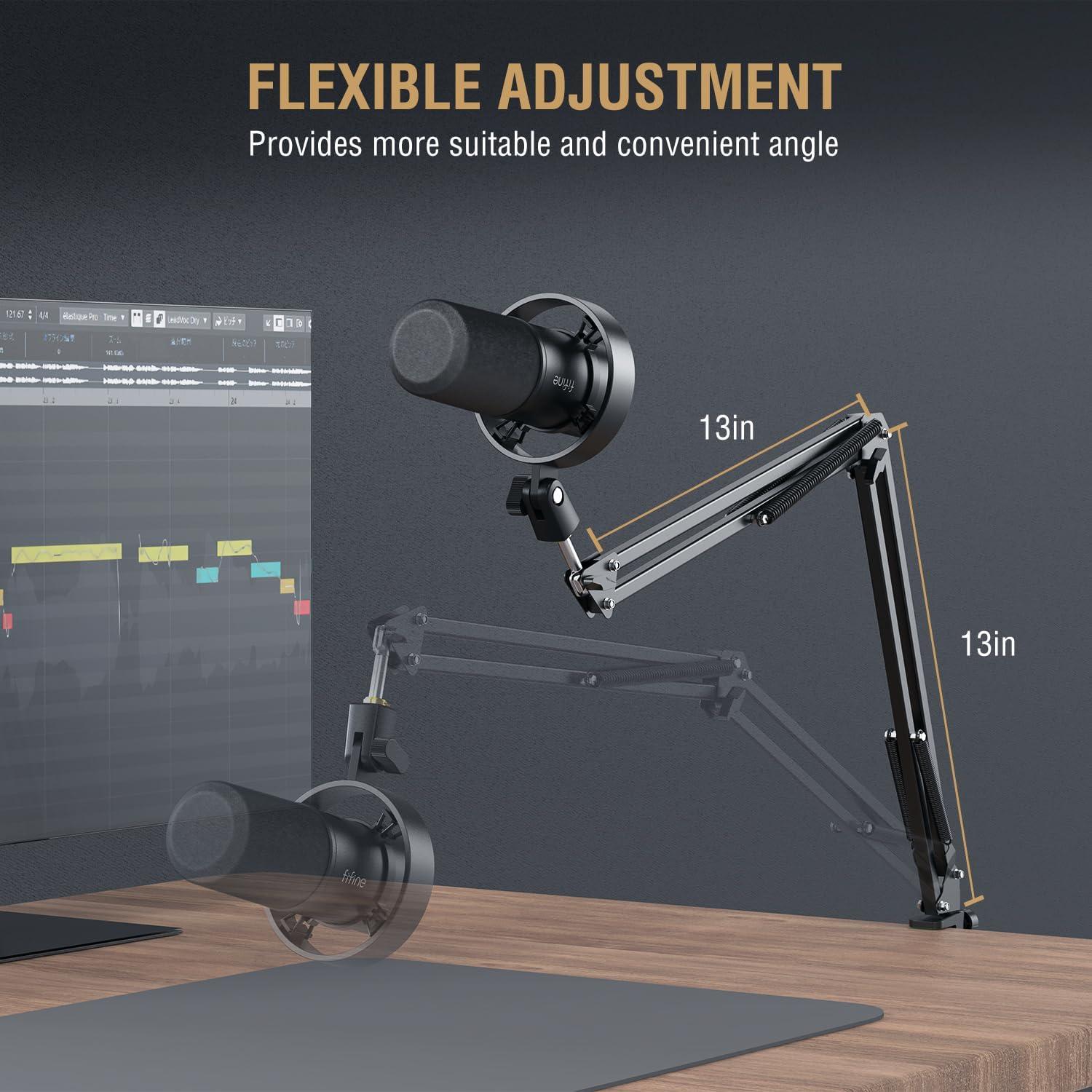 FIFINE Dynamic Microphone and Suspension Scissor Mic Stand Kit, XLR/USB Podcast PC Mic with Mute, Volume Control for Recording, Boom Arm Stand Set with Heavy Duty Clamp for Voice-Over (K688+CS1)