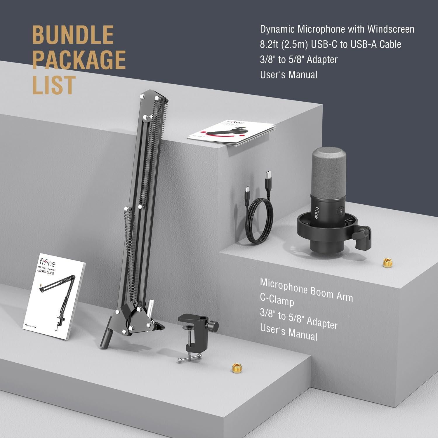 FIFINE Dynamic Microphone and Suspension Scissor Mic Stand Kit, XLR/USB Podcast PC Mic with Mute, Volume Control for Recording, Boom Arm Stand Set with Heavy Duty Clamp for Voice-Over (K688+CS1)