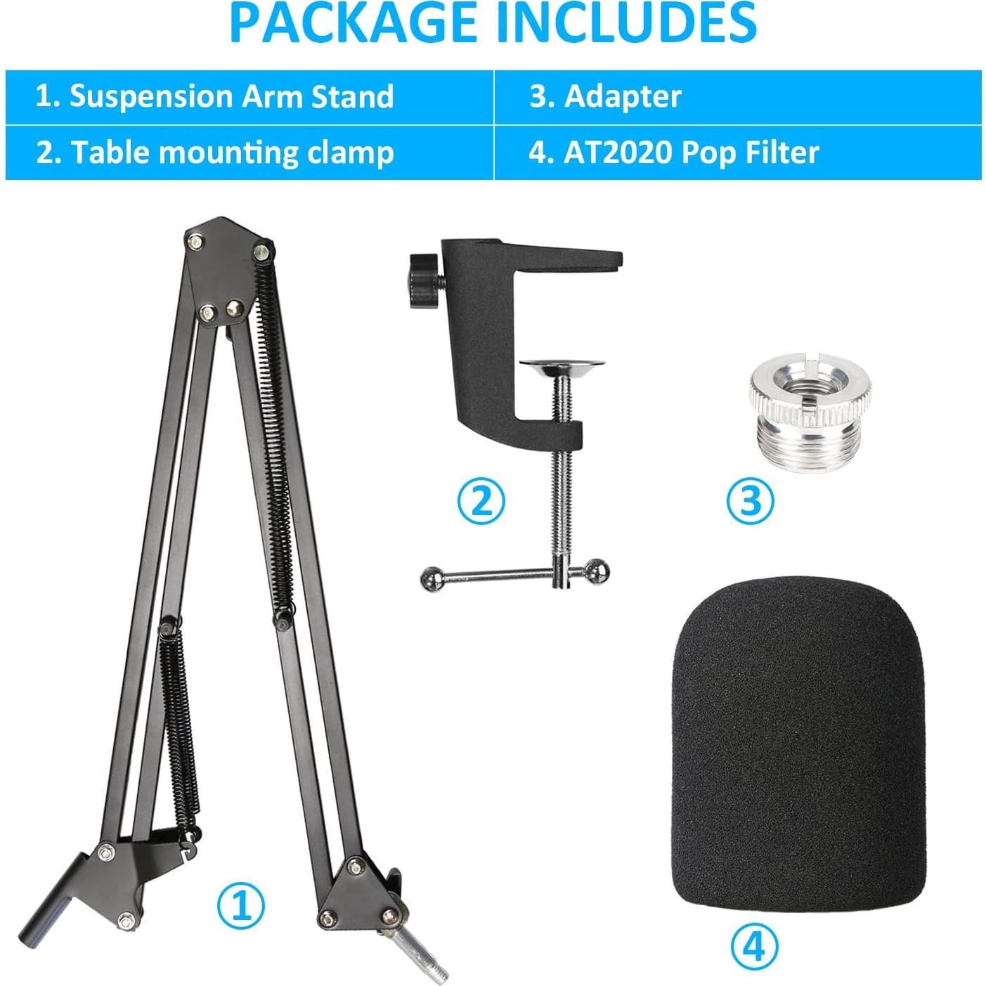 Brazo de Micrófono Audio-Technica AT2020 con Filtro Pop SUNMON