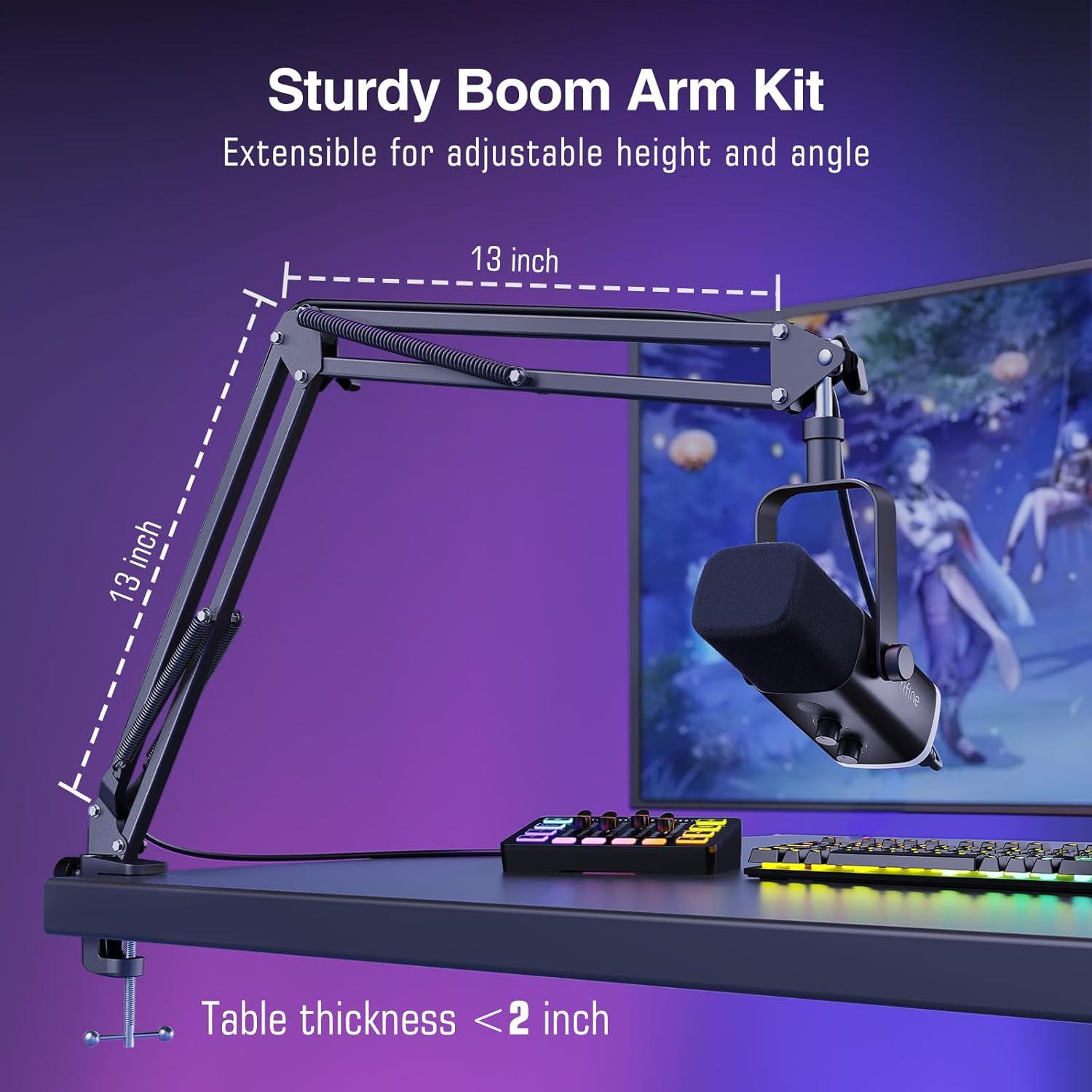 Micrófono Gaming FIFINE AM8T + Mezclador SC3 USB/XLR RGB