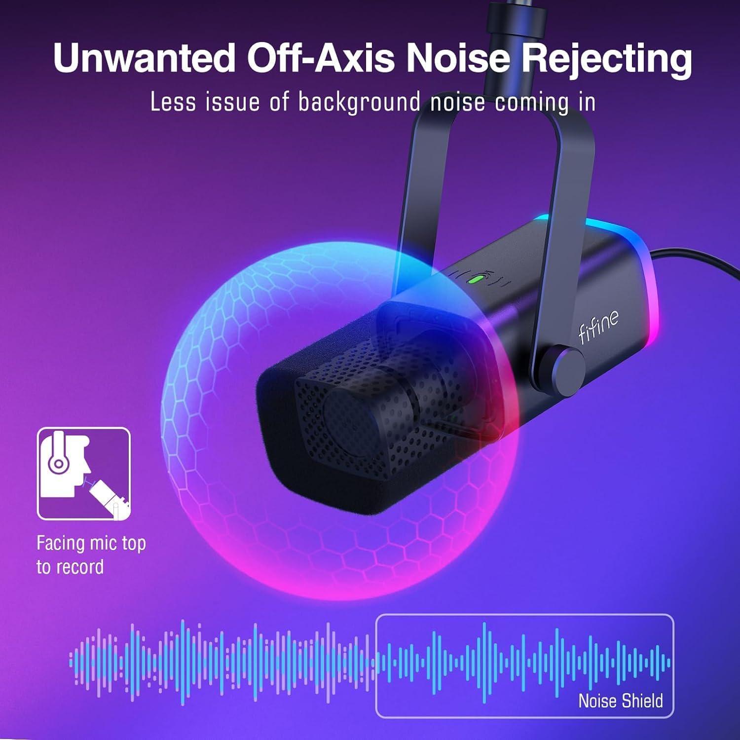 Micrófono Gaming FIFINE AM8T + Mezclador SC3 USB/XLR RGB