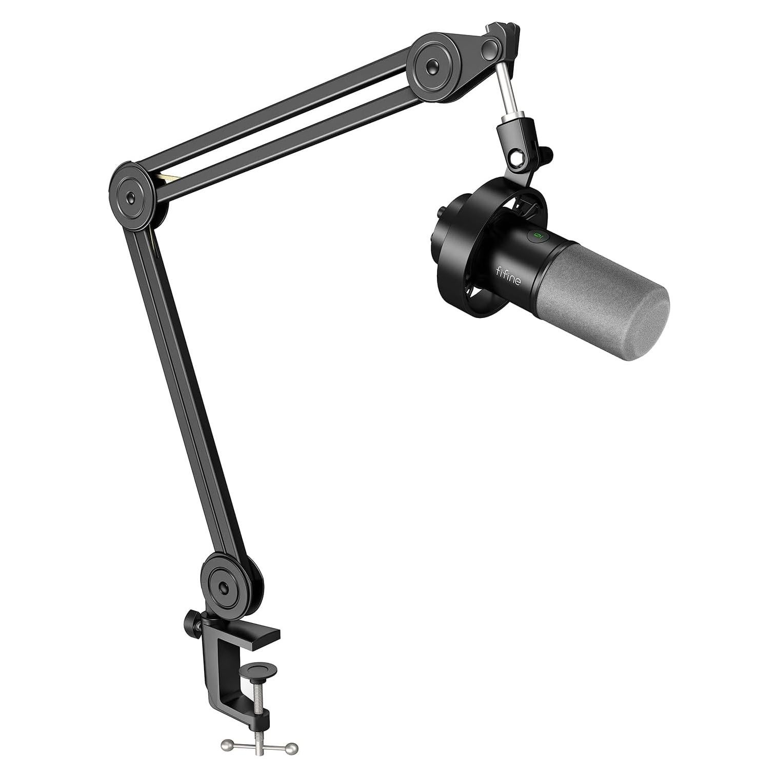 FIFINE Dynamic Microphone and Heavy Duty Boom Arm Kit,XLR/USB Podcast Recording PC Mic Set with Headphone Jack, Monitoring Volume Control, Windscreen for Vocal Streaming Voice-Over Gaming (K688+BM63)