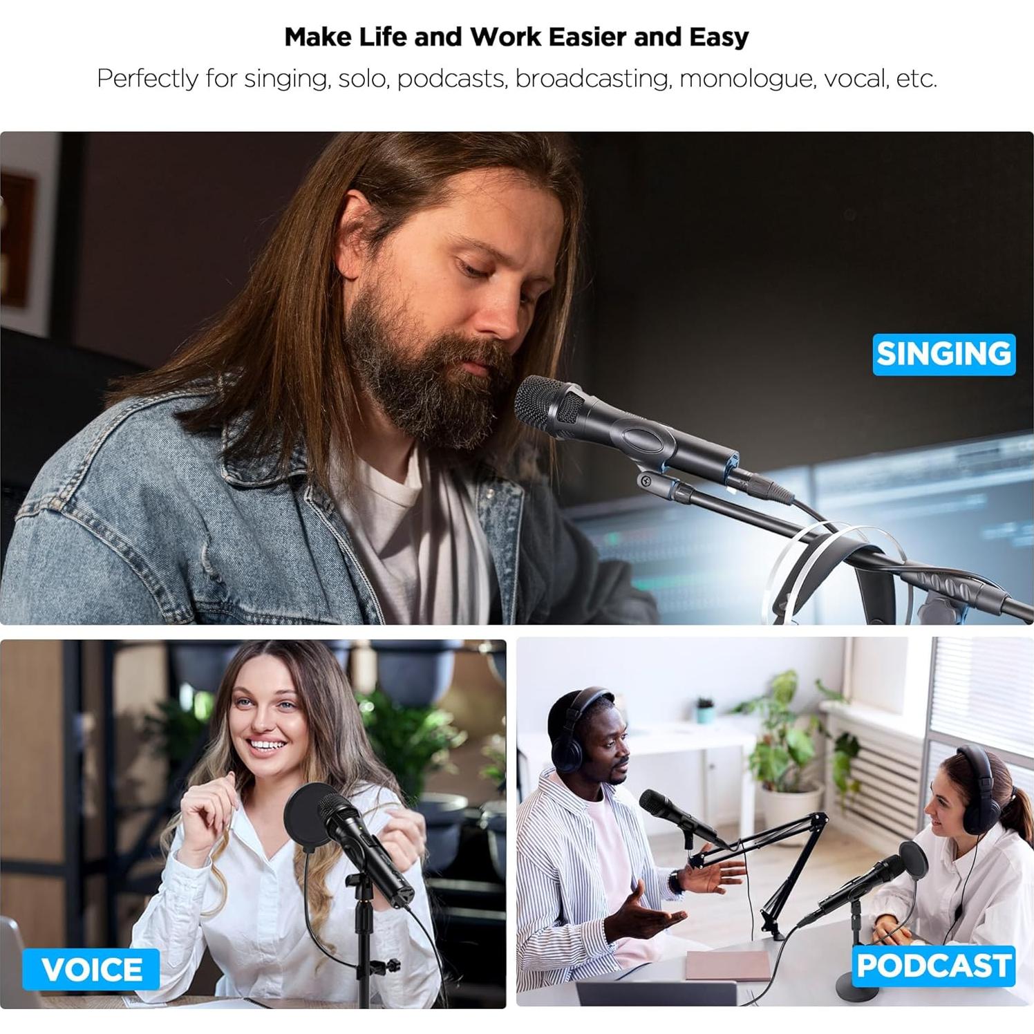 Micrófono Dinámico Profesional USB/XLR BietrunPro para Estudio