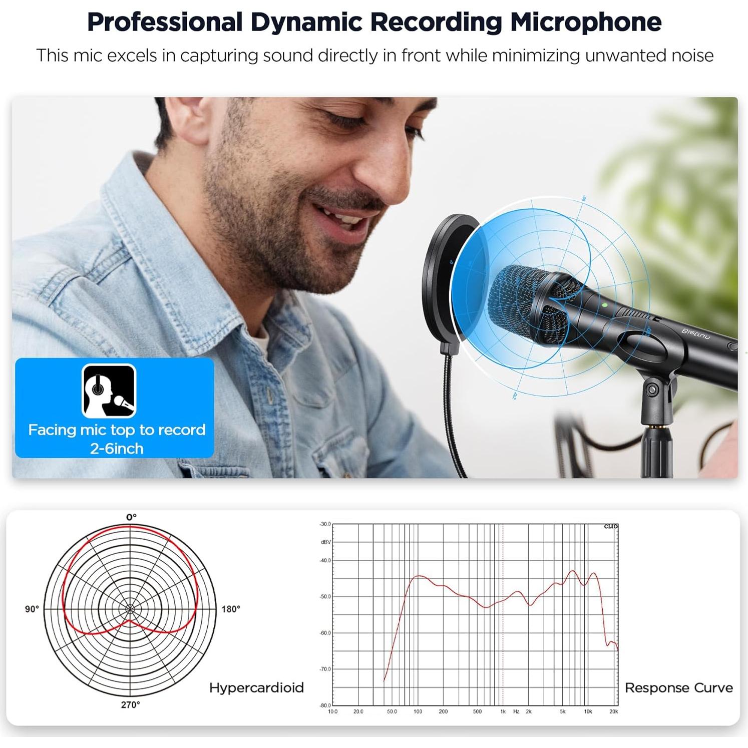 Micrófono Dinámico Profesional USB/XLR BietrunPro para Estudio