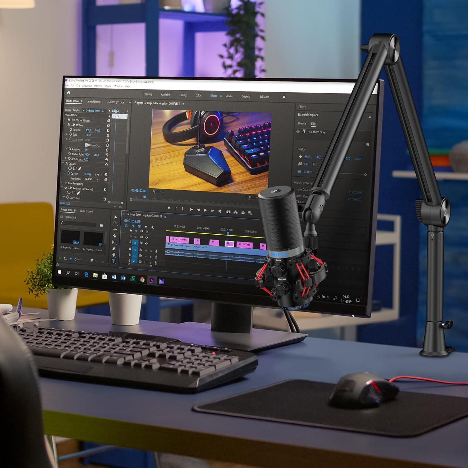 Soporte de Brazo de Micrófono CMTECK con Elevador 15cm