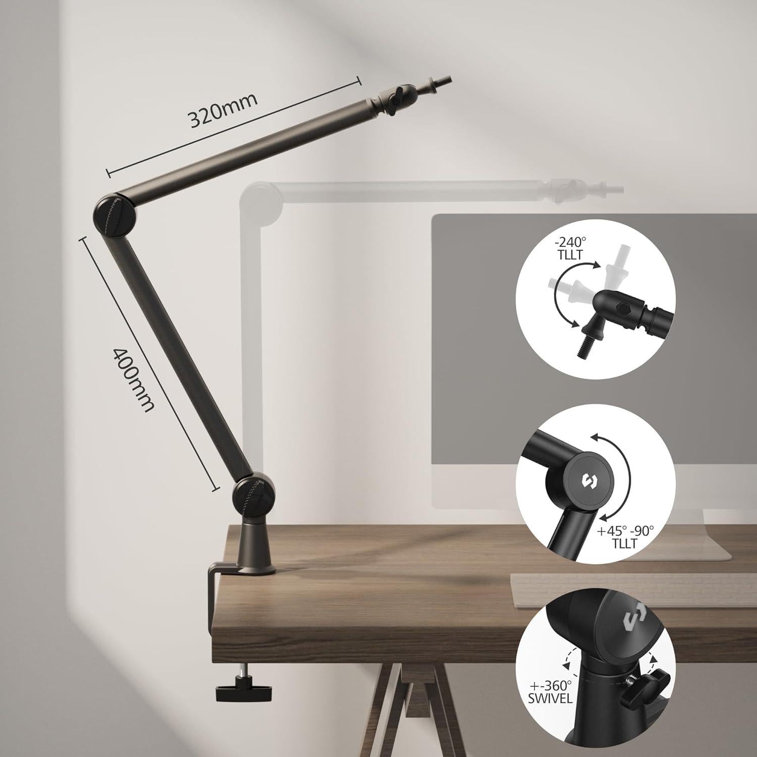 Soporte de Brazo de Micrófono CMTECK con Elevador 15cm