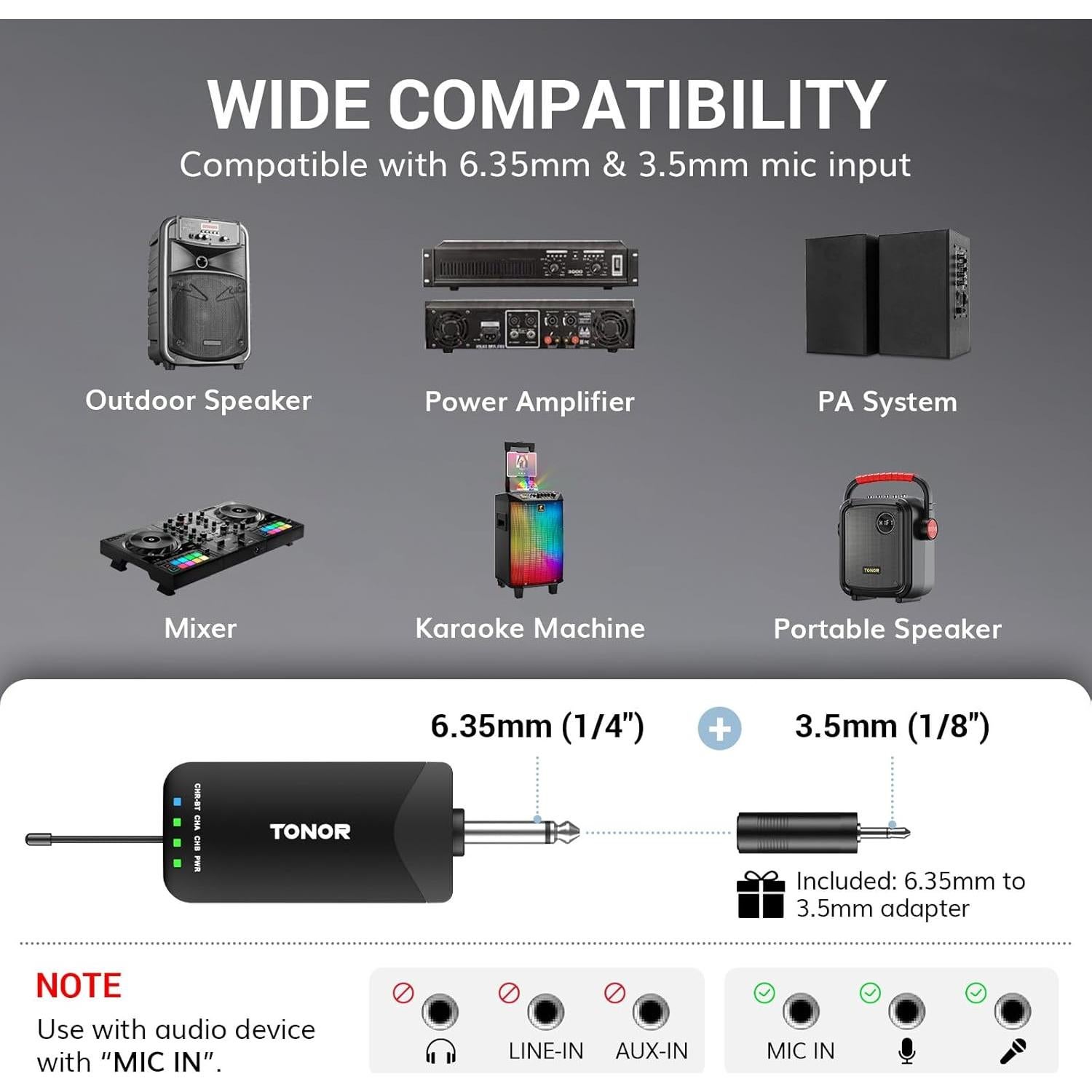 Micrófono Inalámbrico Recargable TONOR TW720, 100m, 2 Canales