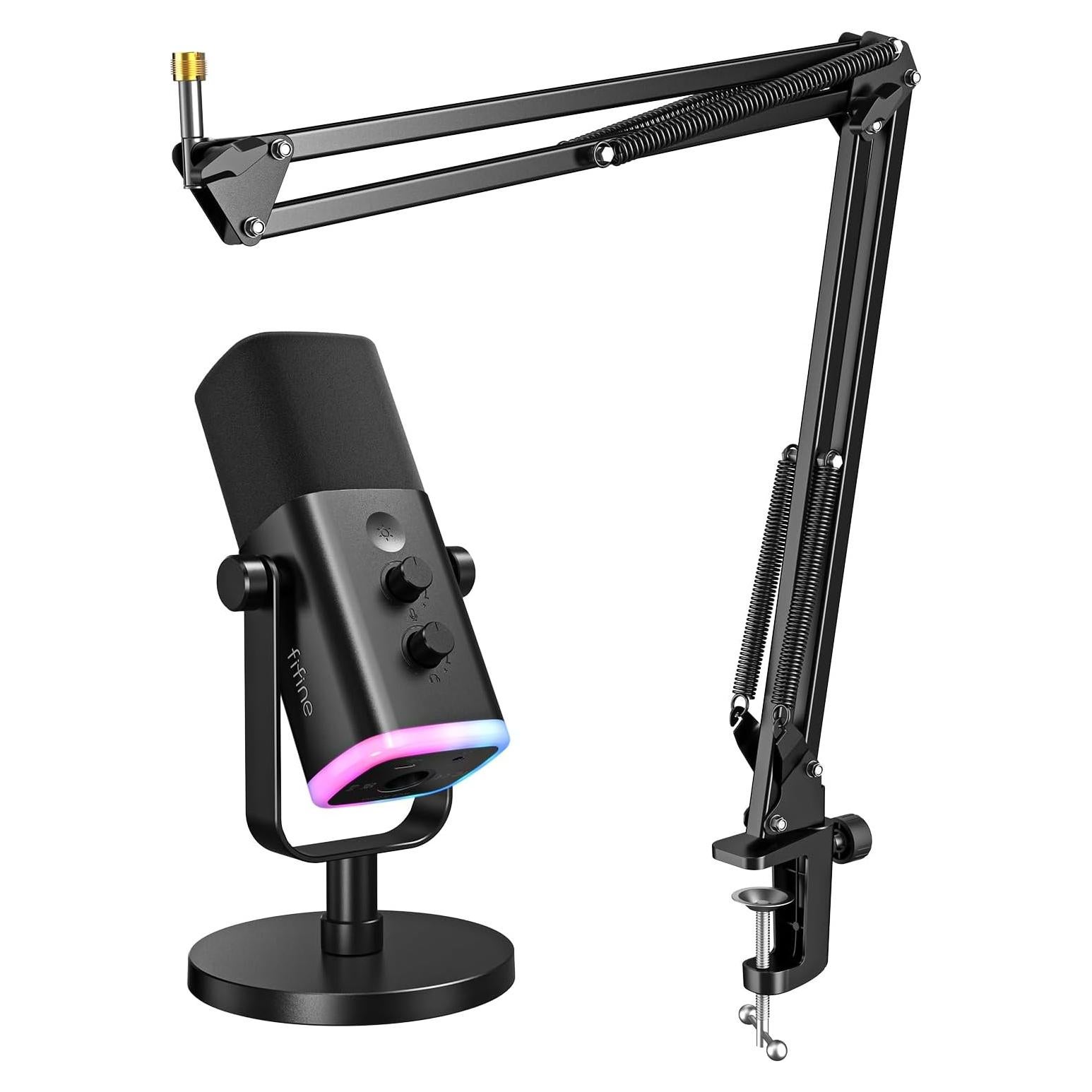 Micrófono Dinámico USB FIFINE AM8 con Soporte y RGB