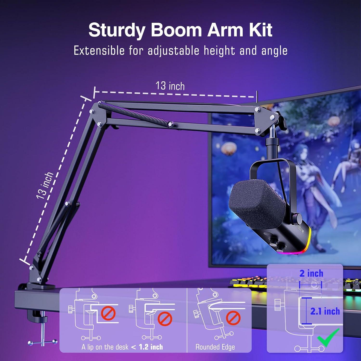 Micrófono Dinámico USB FIFINE AM8 con Soporte y RGB