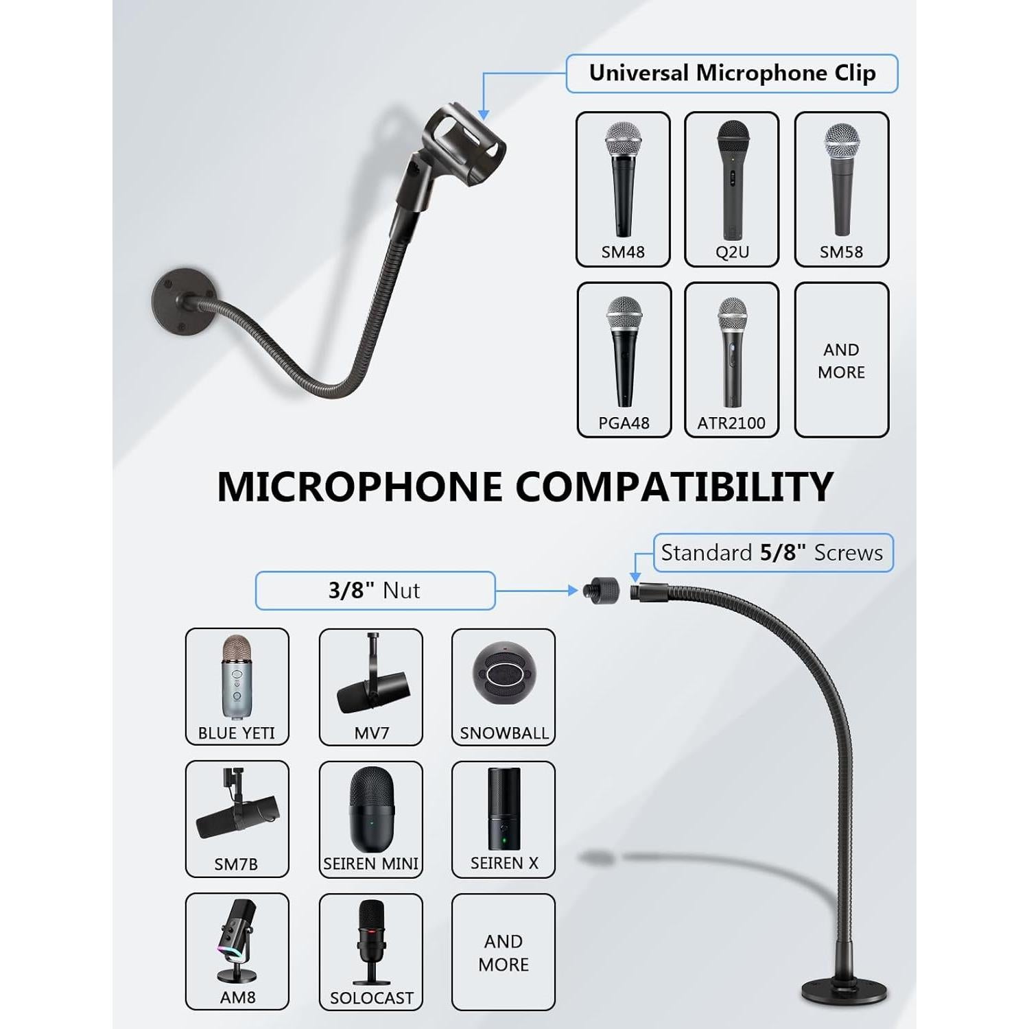 Soporte de Micrófono Flexible 19" Acero Ajustable para Podcast