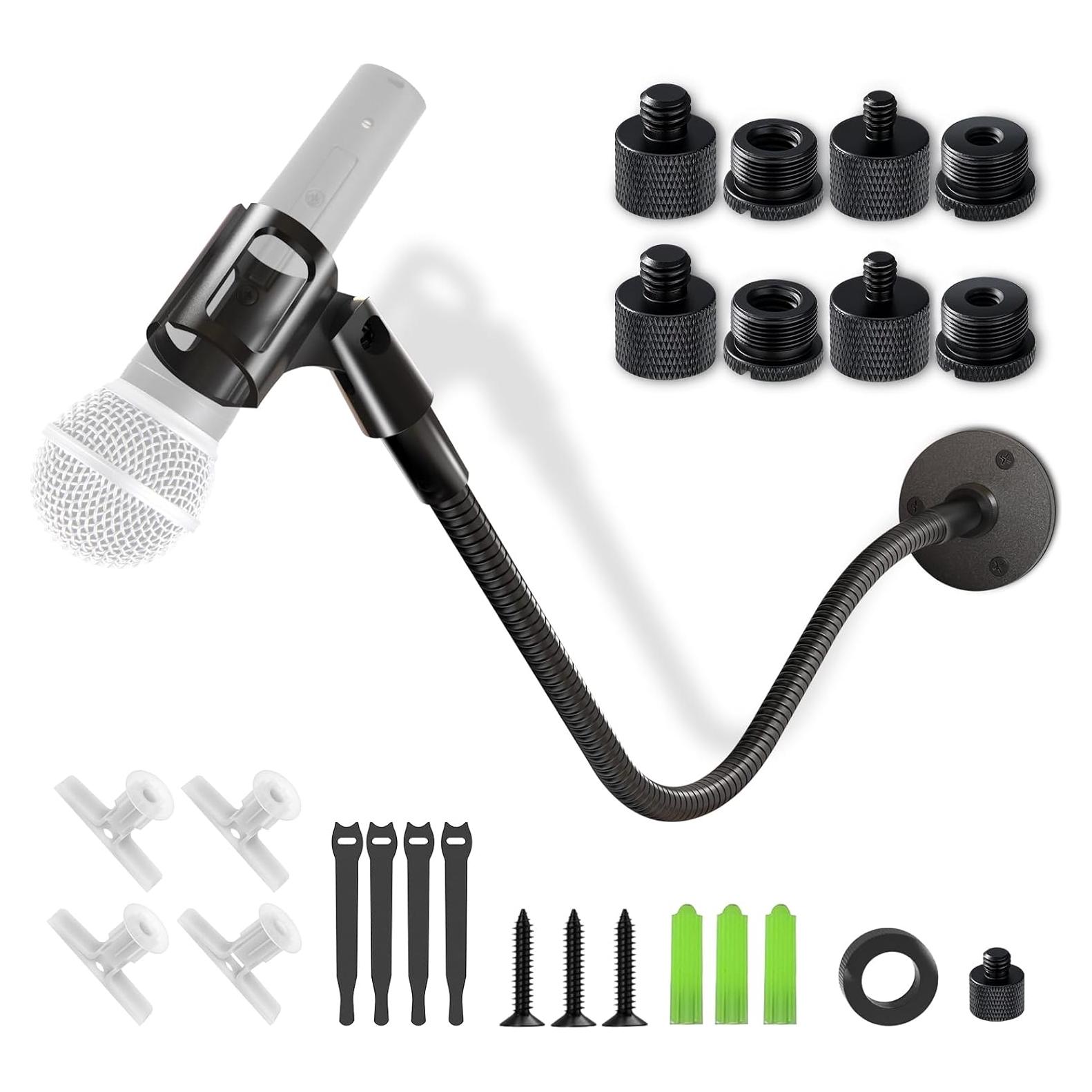 19" Flexible Gooseneck Microphone Stand - Podium & Wall Mic Holder, Heavy Duty Adjustable Desk/Wall Mount Compatible with Shure, Fifine, AT2020, Pyle, Blue Snowball, Razer for Podcast/Studio/Streaming