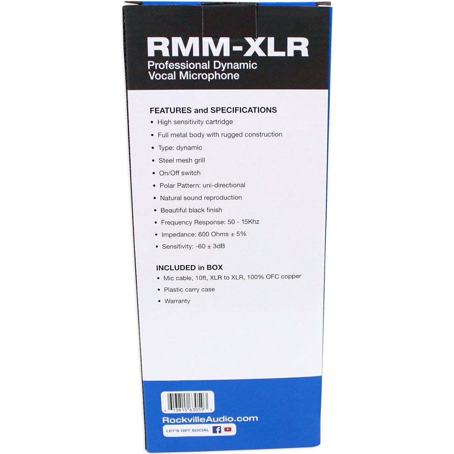 Micrófonos Dinámicos Cardioides Rockville RMM-XLR con Cable 3m