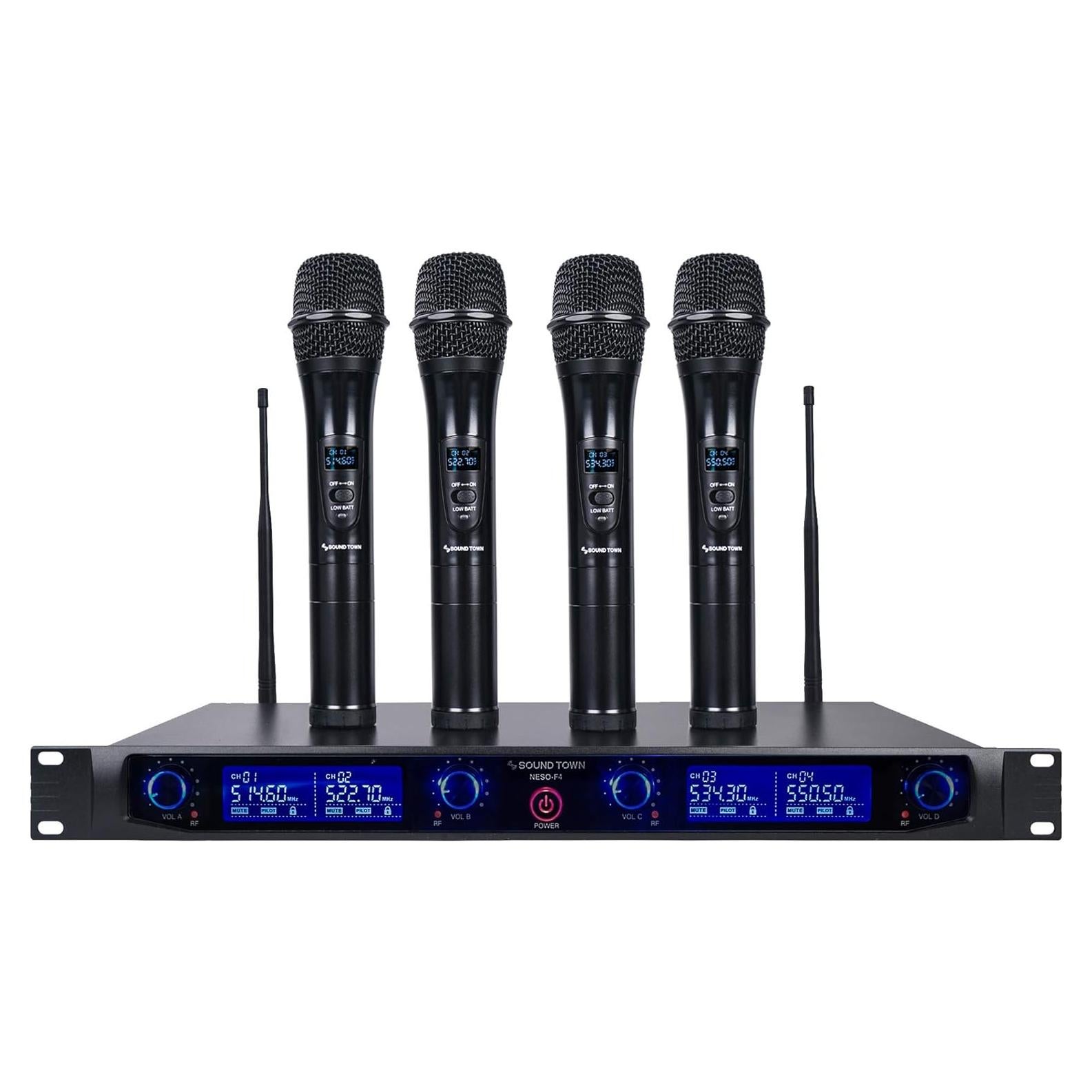 Sistema de micrófono inalámbrico UHF 4 canales Sound Town NESO-F4HH