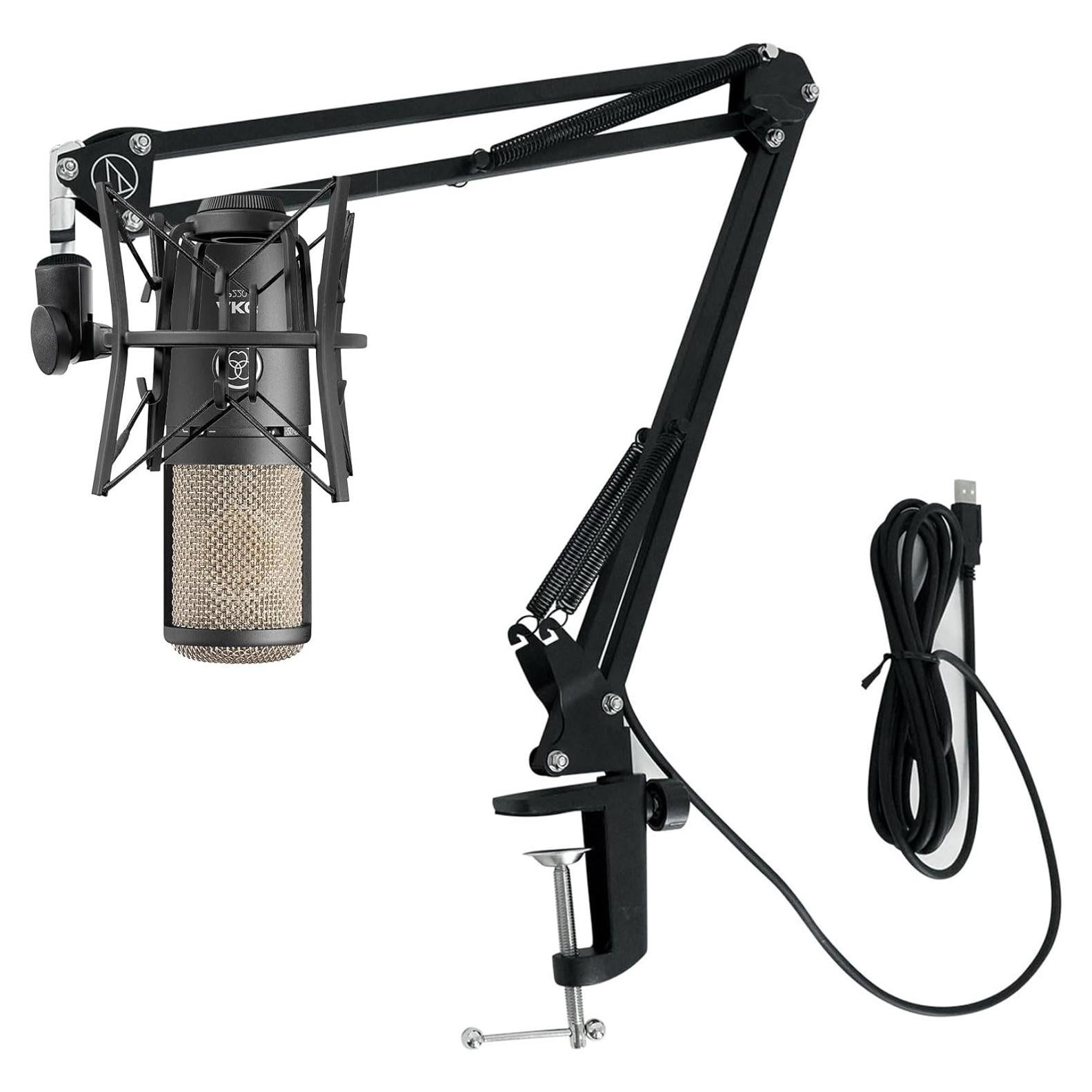 Audiosavings Bundle: (1) AKG P220 Studio Condenser Microphone Recording Mic+Shockmount+Carry Case Bundle with (1) Audio Technica Boom Arm for USB Microphone Recording/Streaming Computer Mics (2 Items)