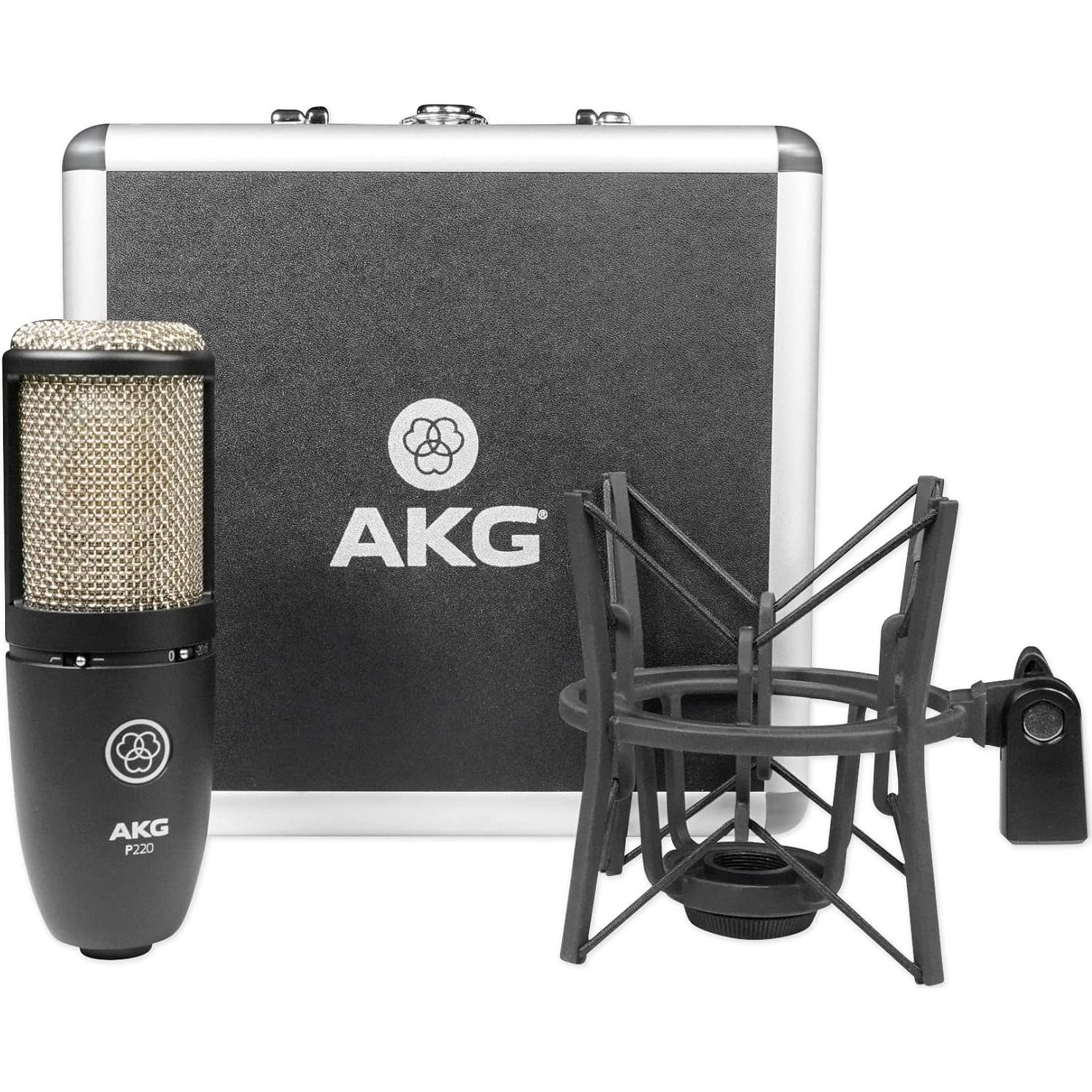 Audiosavings Bundle: (1) AKG P220 Studio Condenser Microphone Recording Mic+Shockmount+Carry Case Bundle with (1) Audio Technica Boom Arm for USB Microphone Recording/Streaming Computer Mics (2 Items)