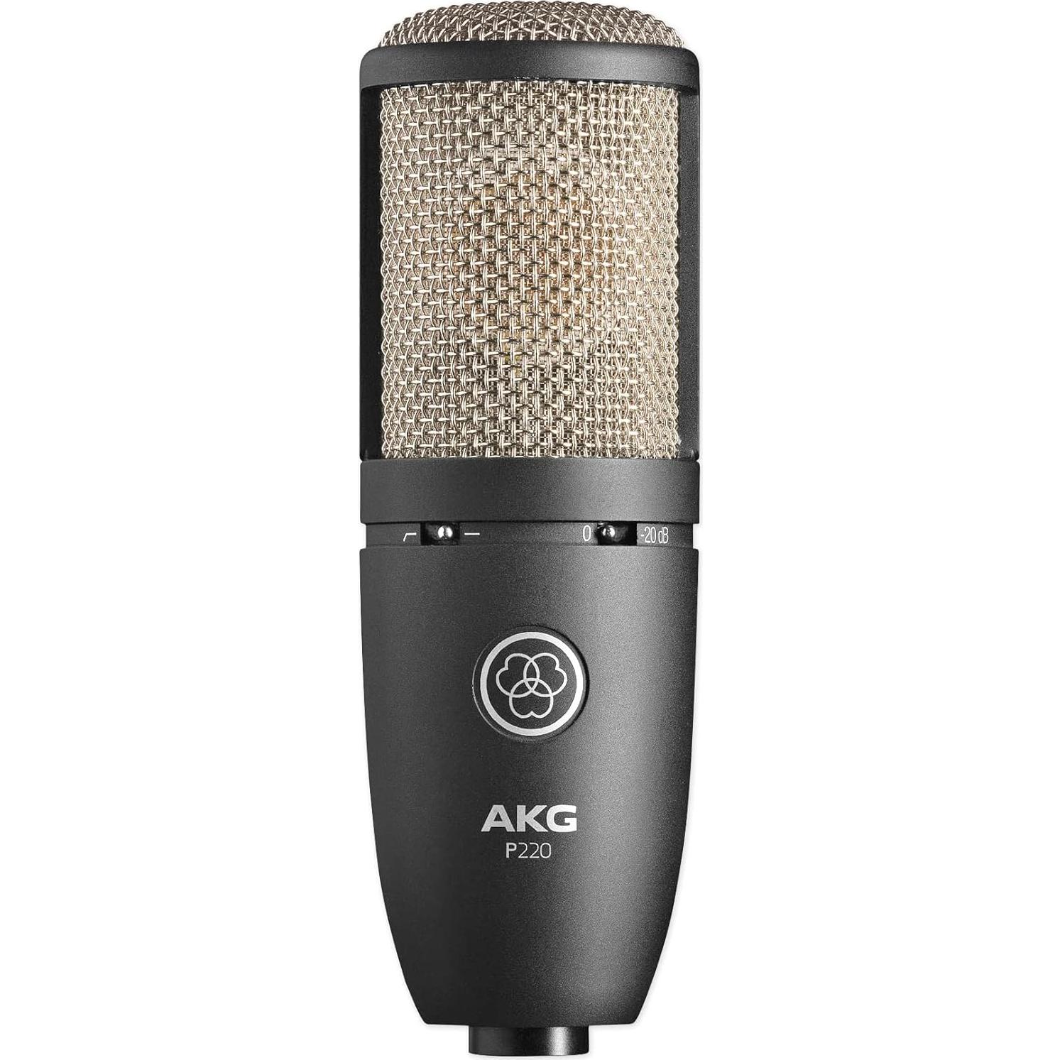 Audiosavings Bundle: (1) AKG P220 Studio Condenser Microphone Recording Mic+Shockmount+Carry Case Bundle with (1) Audio Technica Boom Arm for USB Microphone Recording/Streaming Computer Mics (2 Items)