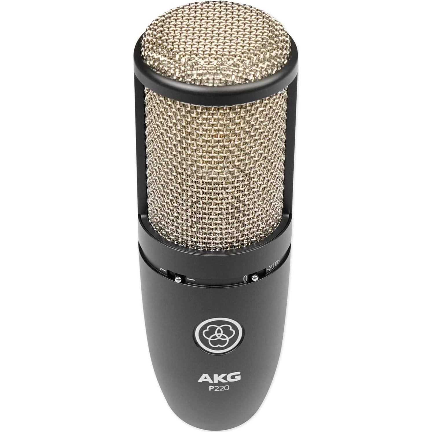 Audiosavings Bundle: (1) AKG P220 Studio Condenser Microphone Recording Mic+Shockmount+Carry Case Bundle with (1) Audio Technica Boom Arm for USB Microphone Recording/Streaming Computer Mics (2 Items)