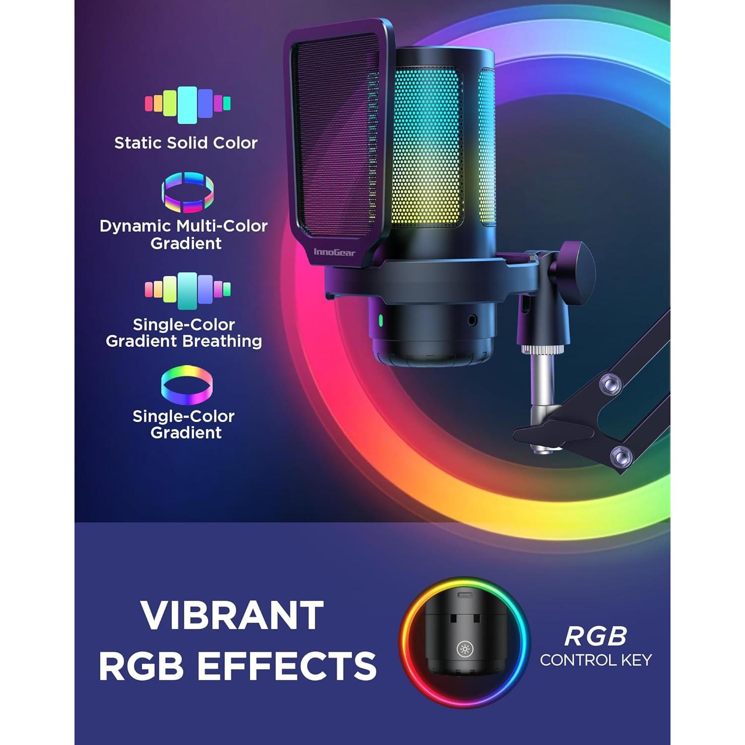 Micrófono USB InnoGear CM38X para Gaming con RGB y Soporte