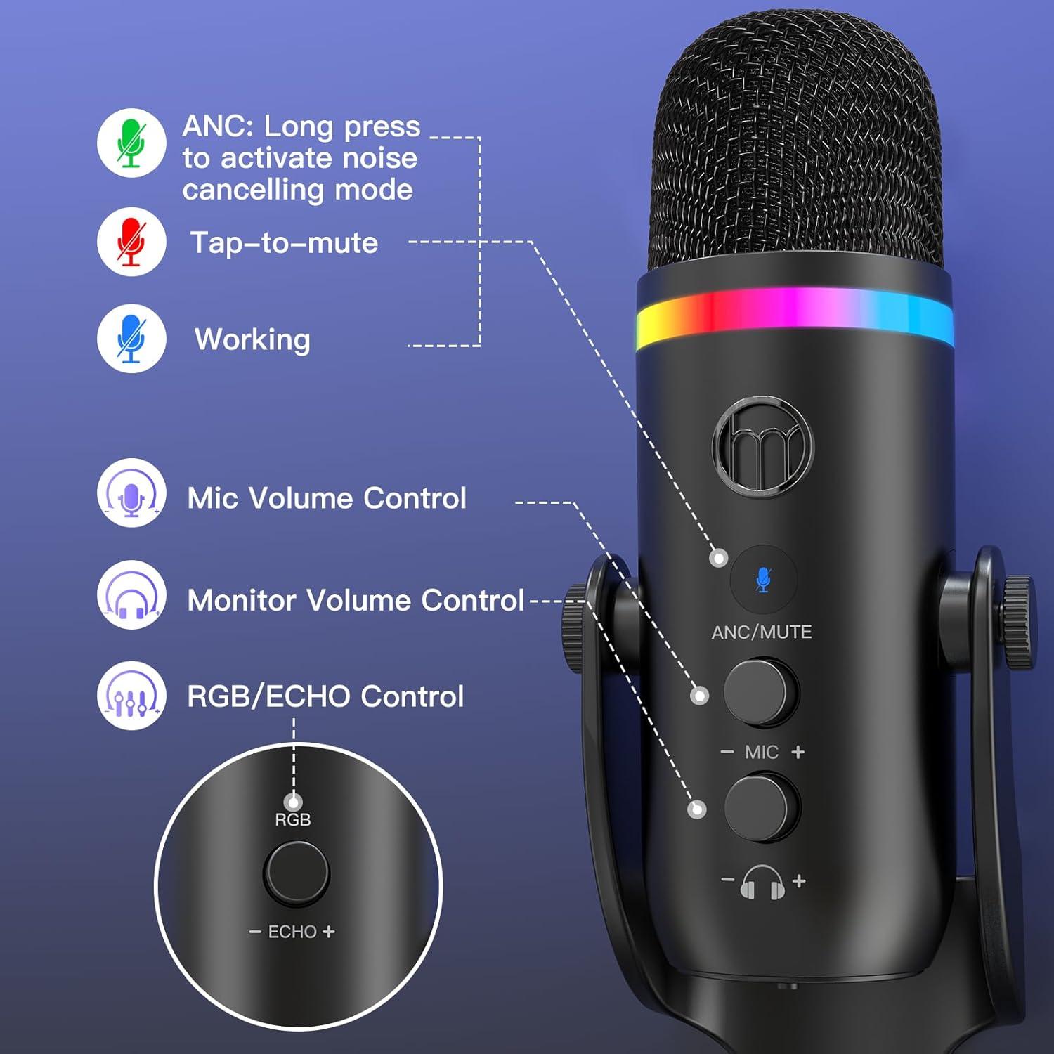 Micrófono USB ZealSound K66 Pro con RGB y Cancelación de Ruido