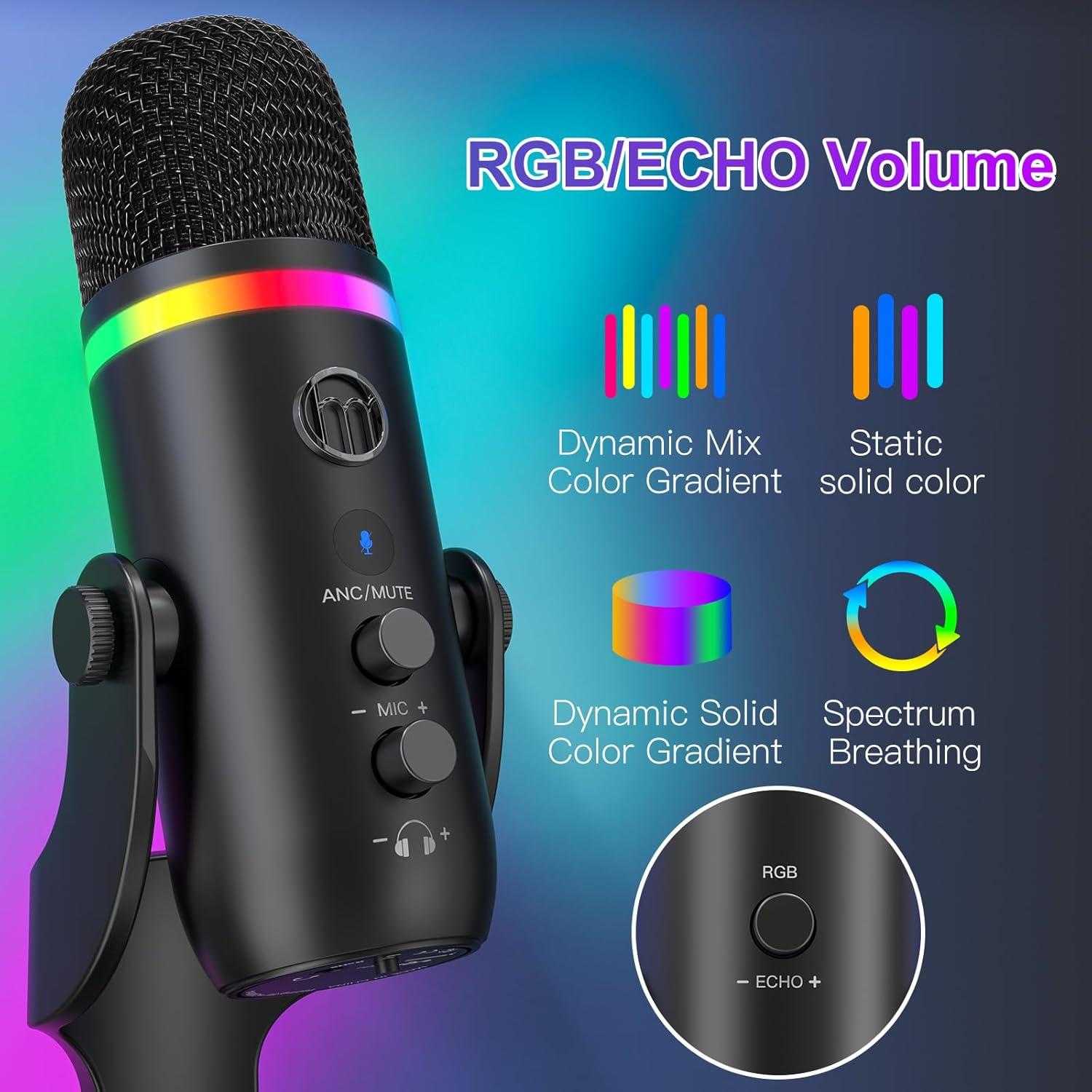 Micrófono USB ZealSound K66 Pro con RGB y Cancelación de Ruido