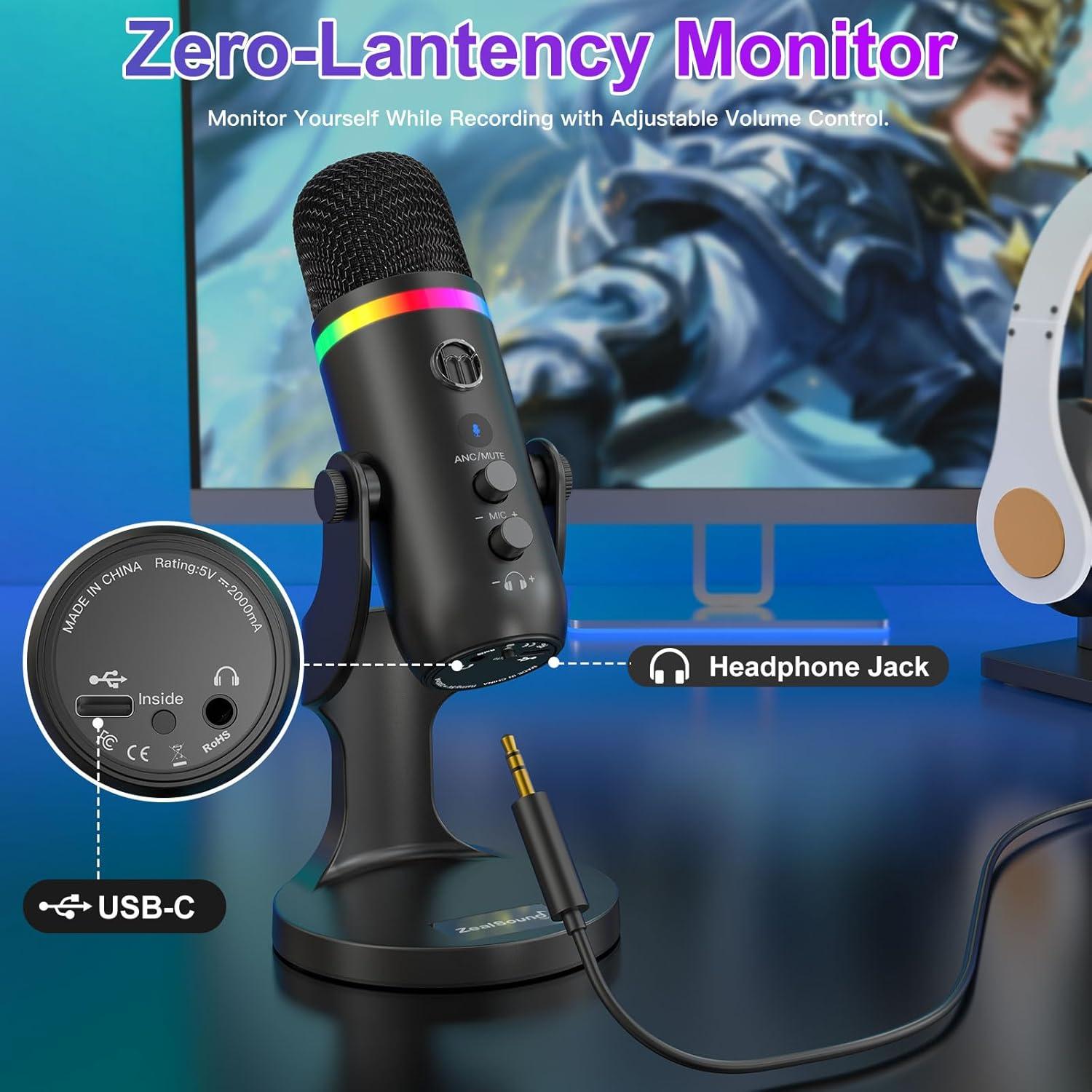 Micrófono USB ZealSound K66 Pro con RGB y Cancelación de Ruido