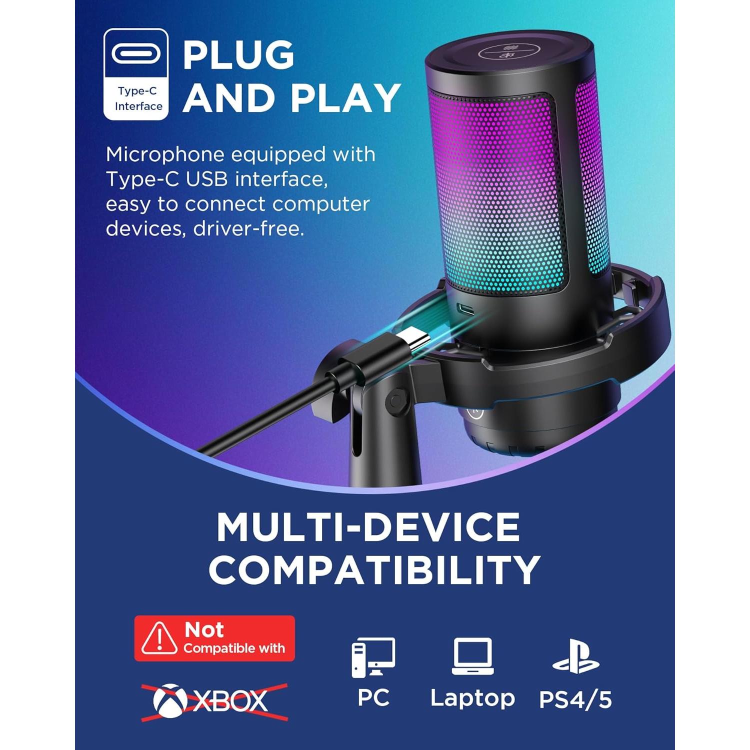 Micrófono Gaming USB InnoGear CM38D con Brazo Ajustable y RGB