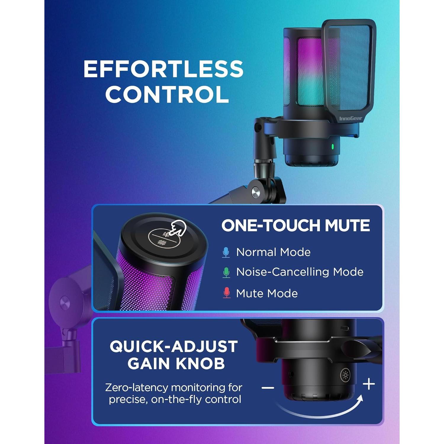 Micrófono Gaming USB InnoGear CM38D con Brazo Ajustable y RGB