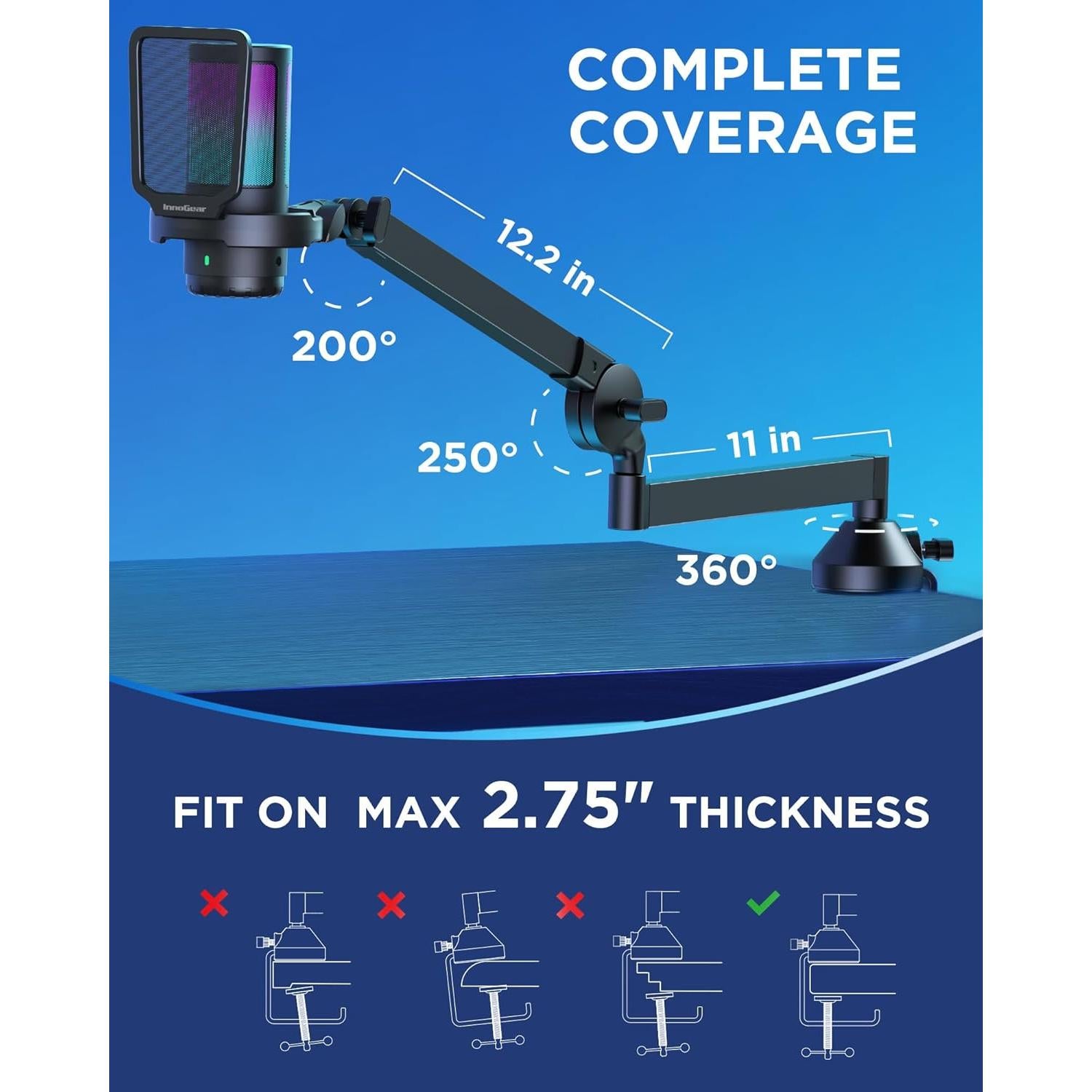 Micrófono Gaming USB InnoGear CM38D con Brazo Ajustable y RGB