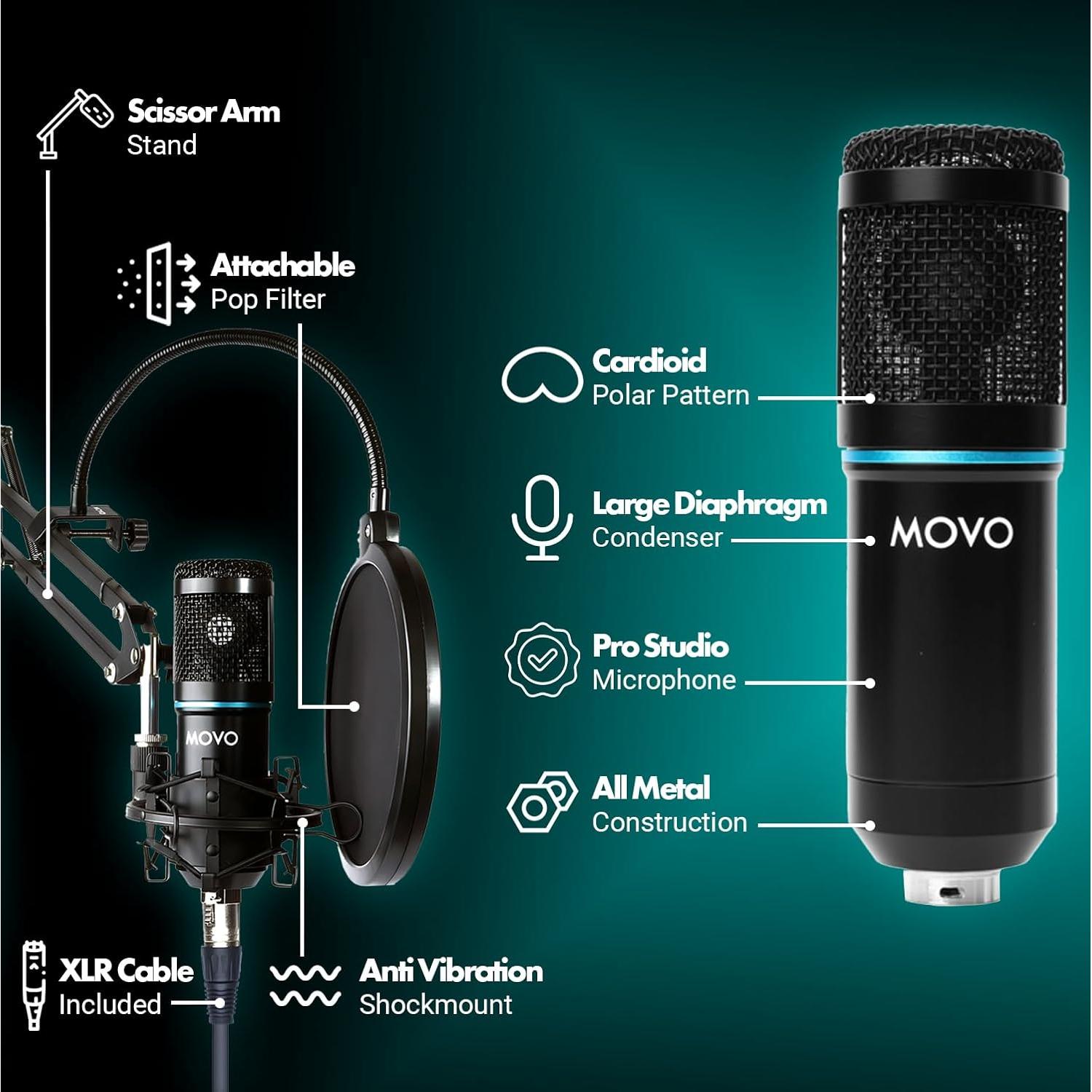 Kit de Podcasting Movo PodPak con Micrófono XLR y Brazo