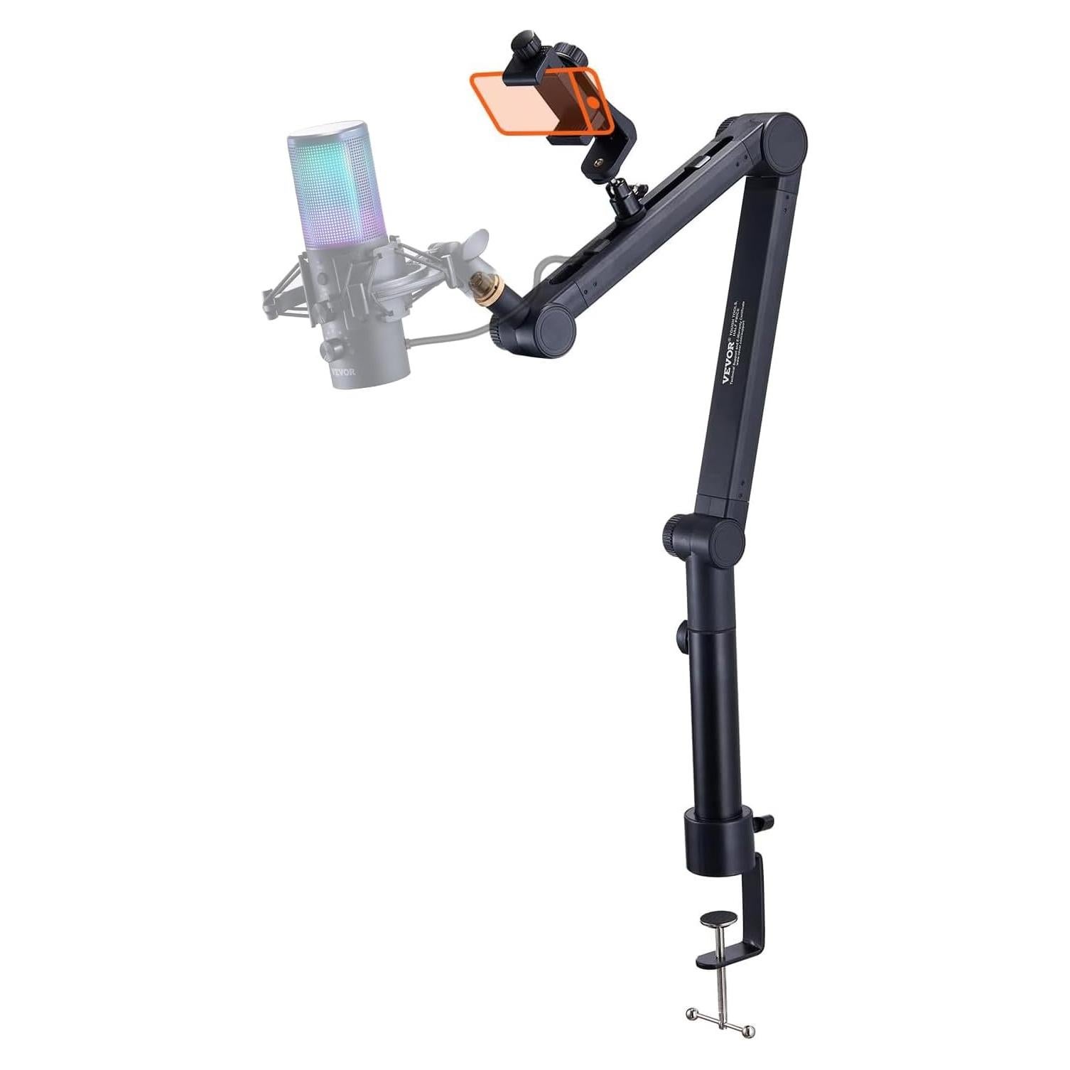 VEVOR Microphone Boom Arm with Desk Mount, 360° Rotatable, Adjustable Mic Stand with 3/8" to 5/8" Adapter Port Headset Hook, for Blue Yeti Hyperx Quadcast Blue Snowball Shure SM7B Audio Technica