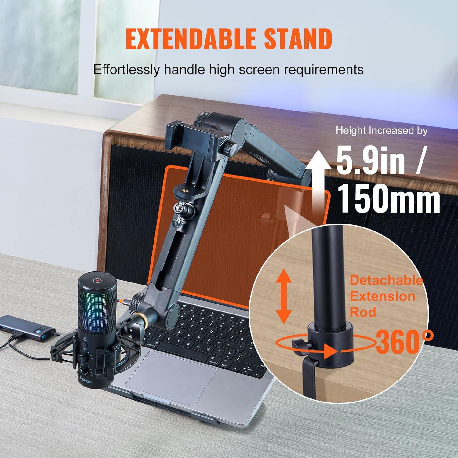 VEVOR Microphone Boom Arm with Desk Mount, 360° Rotatable, Adjustable Mic Stand with 3/8" to 5/8" Adapter Port Headset Hook, for Blue Yeti Hyperx Quadcast Blue Snowball Shure SM7B Audio Technica