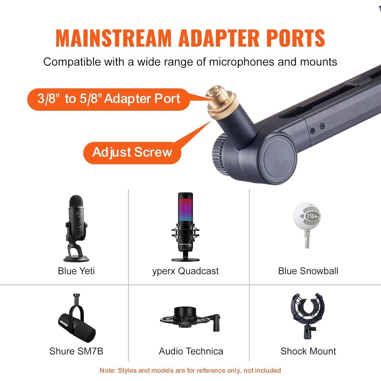 VEVOR Microphone Boom Arm with Desk Mount, 360° Rotatable, Adjustable Mic Stand with 3/8" to 5/8" Adapter Port Headset Hook, for Blue Yeti Hyperx Quadcast Blue Snowball Shure SM7B Audio Technica