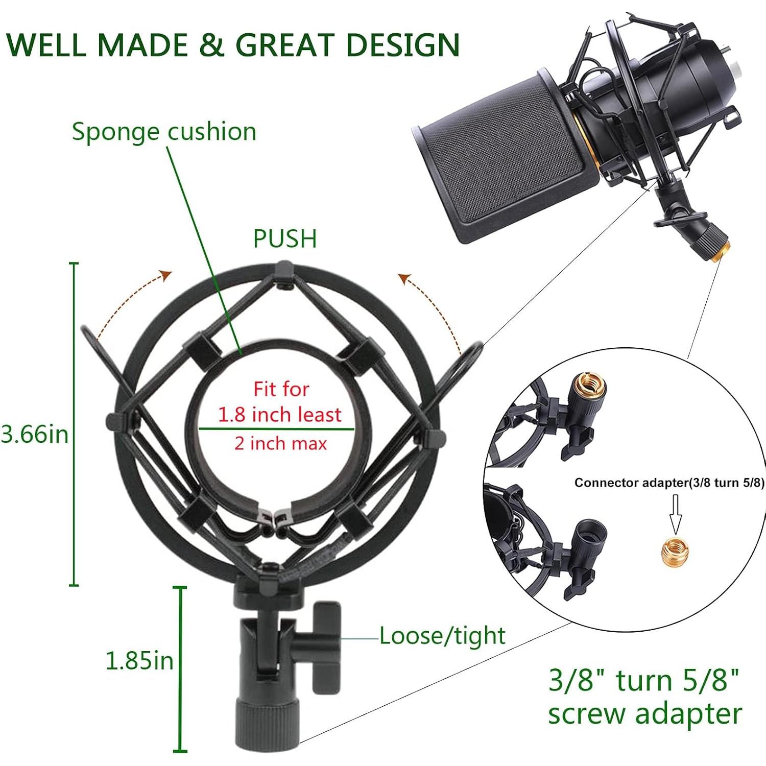 Soporte de choque y filtro anti-pop para micrófono 46-51mm