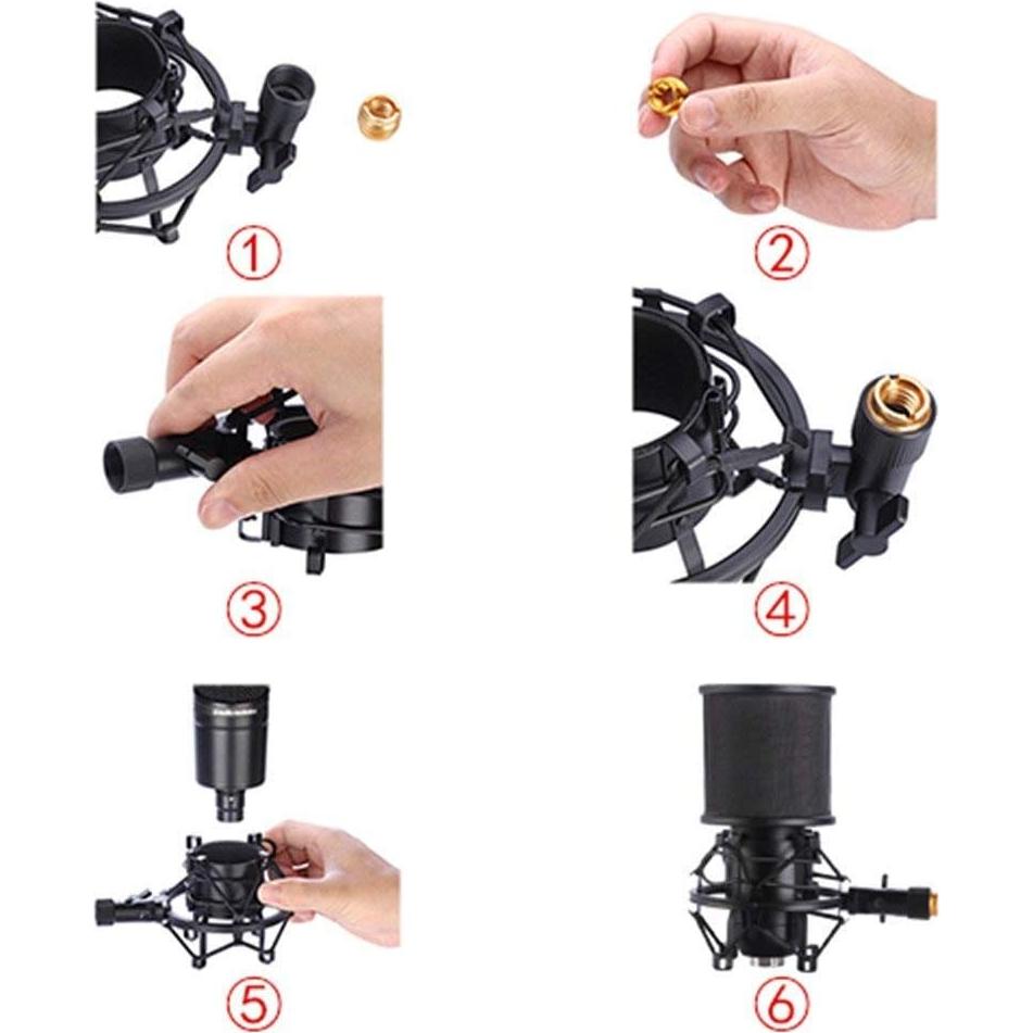 Soporte de choque y filtro anti-pop para micrófono 46-51mm