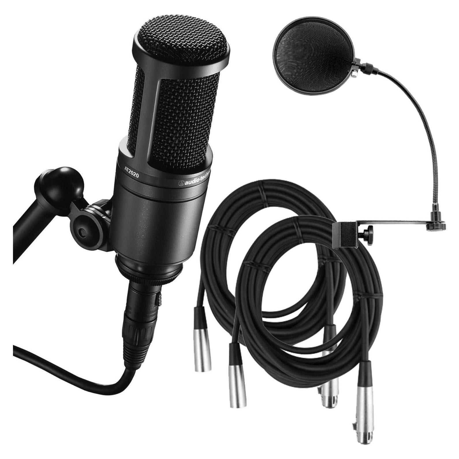 Micrófono de Estudio Audio-Technica AT2020 Cardioide con Filtro Antipop y 2 Cables de 6.1m