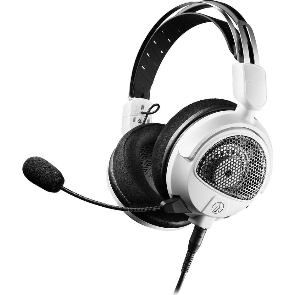 Audio-Technica Consumer ATH-GDL3 Open-Back Over-Ear Gaming Headset with Microphone Bundle with Headphones Stand and Accessories (White)