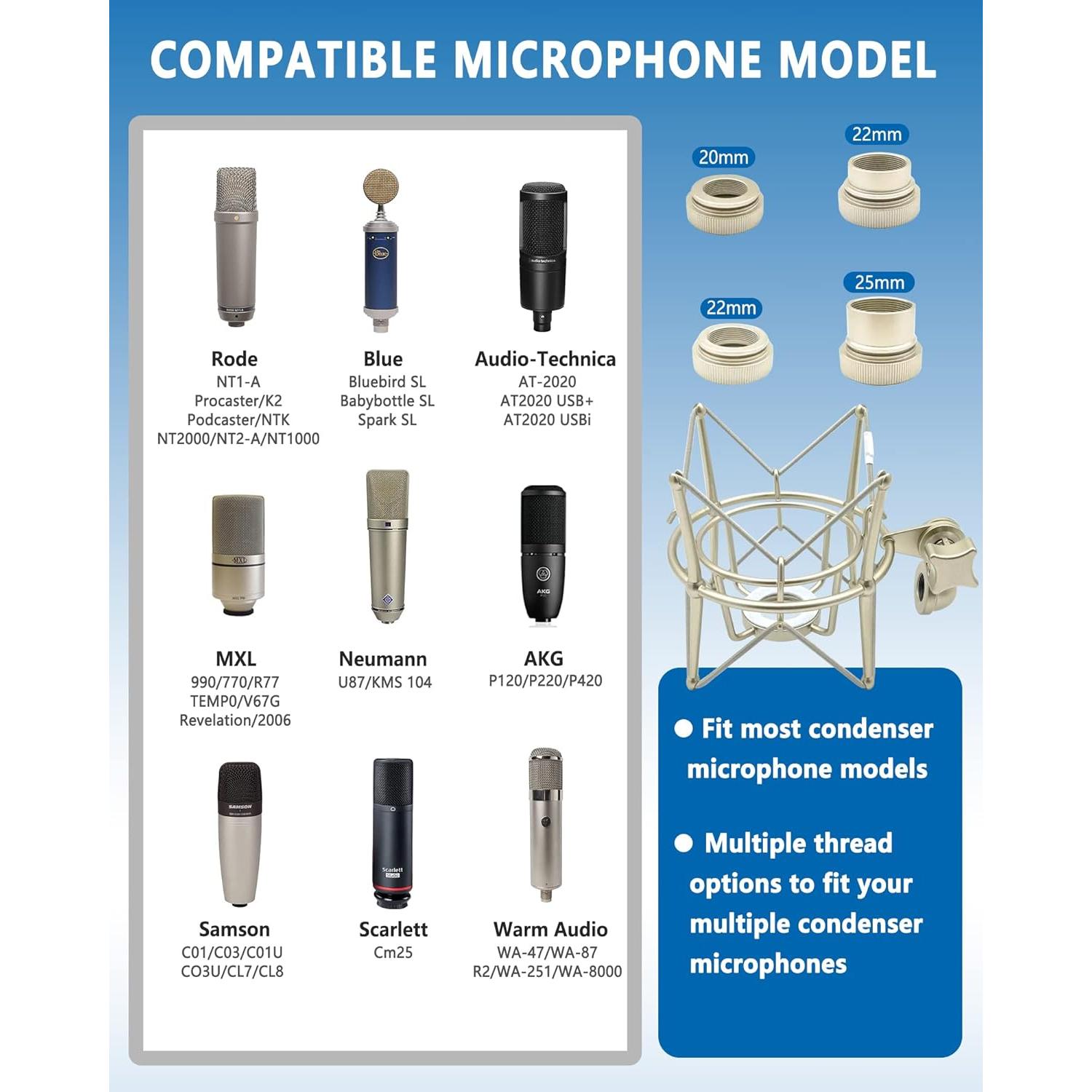 Soporte de micrófono universal AT2020 con montura de choque - Champán