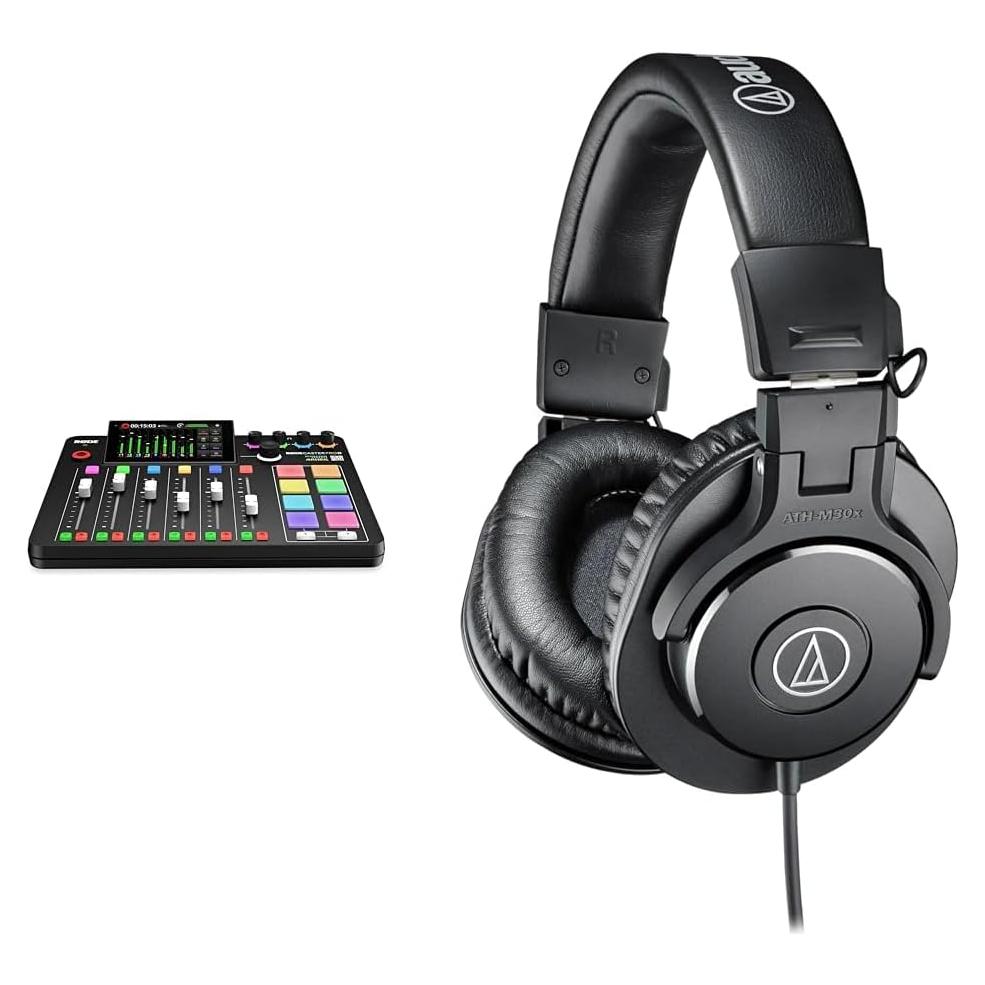 RØDE RØDECaster Pro II All-in-One Production Solution for Podcasting, Streaming, Music Production and Content Creation,Black & Audio-Technica ATH-M30x Professional Studio Monitor Headphones, Black