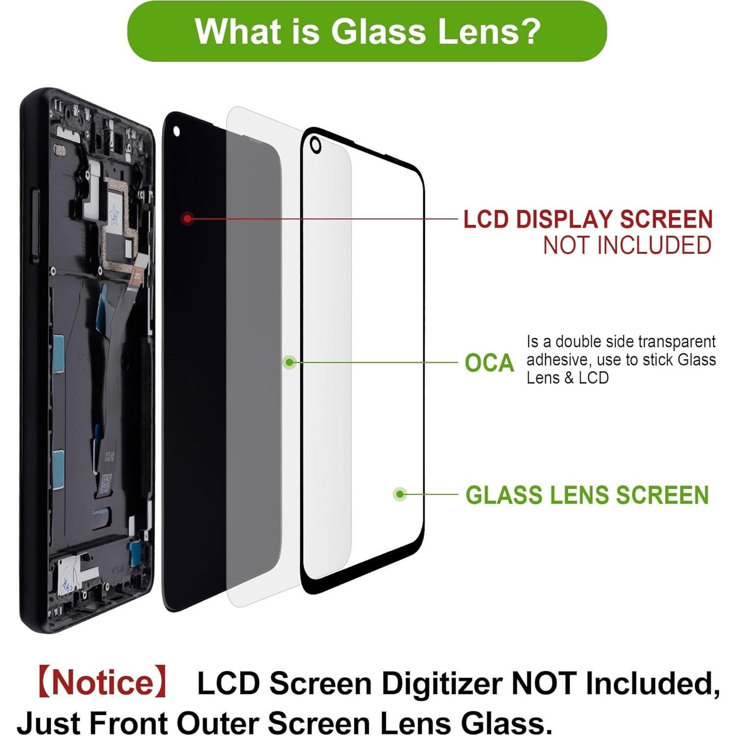 Lente de Vidrio Frontal Compatible Google Pixel 6A - Kit de Reparación