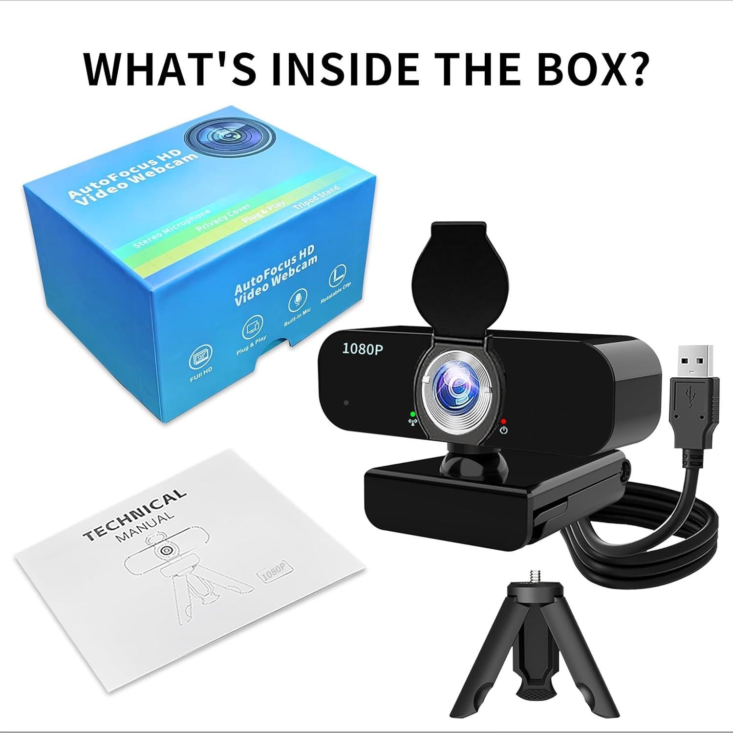 Webcam Full HD 1080p Lusinx con Micrófono y Trípode