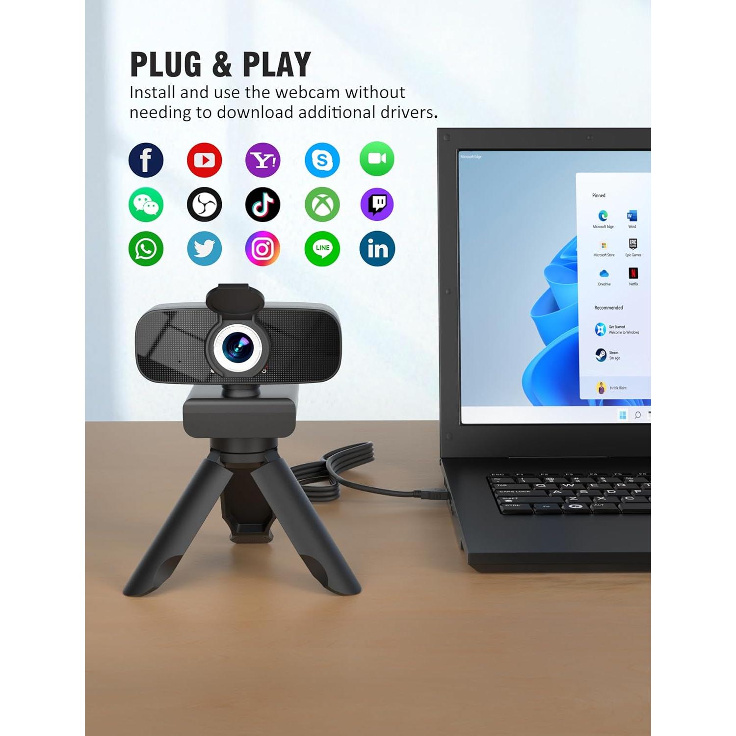 Cámara Web Full HD 1080P Ruwby con Micrófono y Trípode