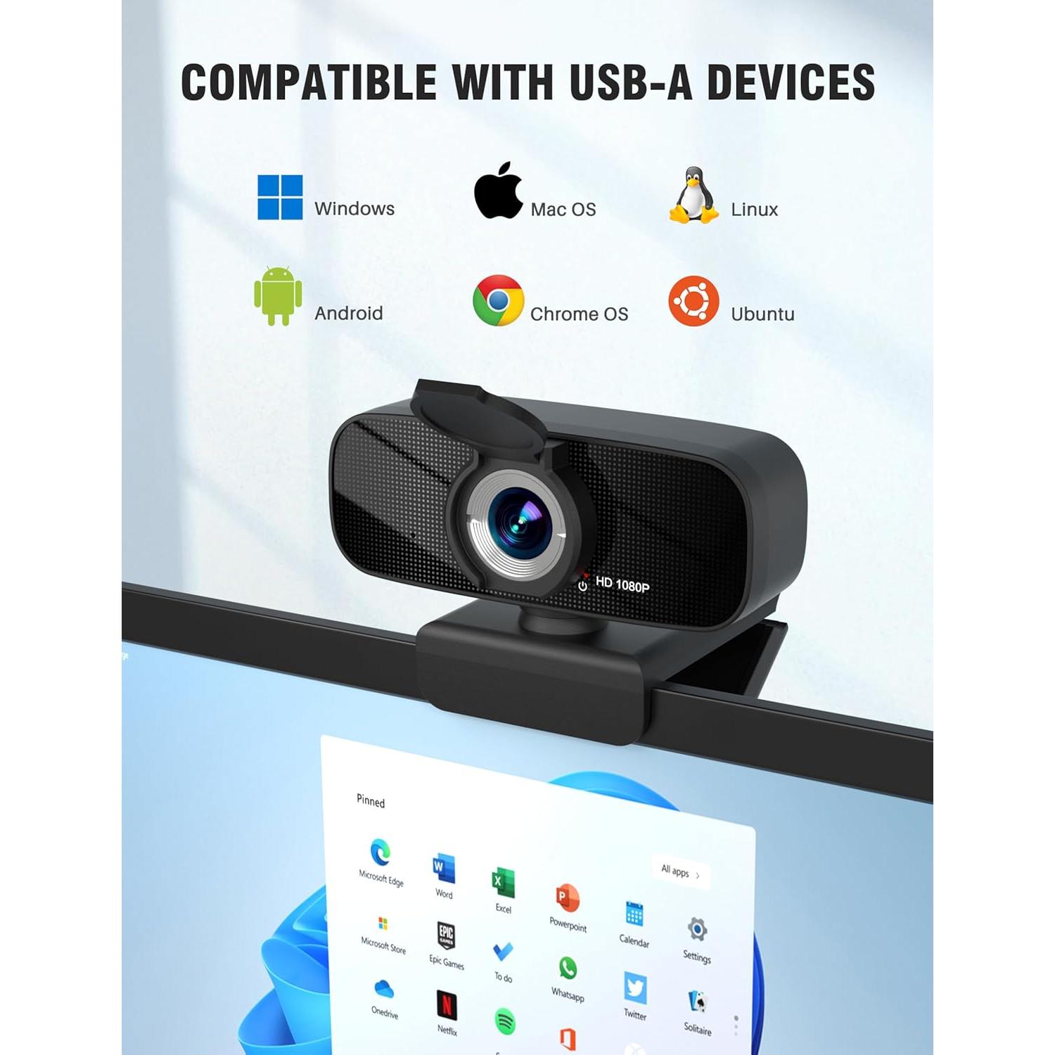 Cámara Web Full HD 1080P Ruwby con Micrófono y Trípode