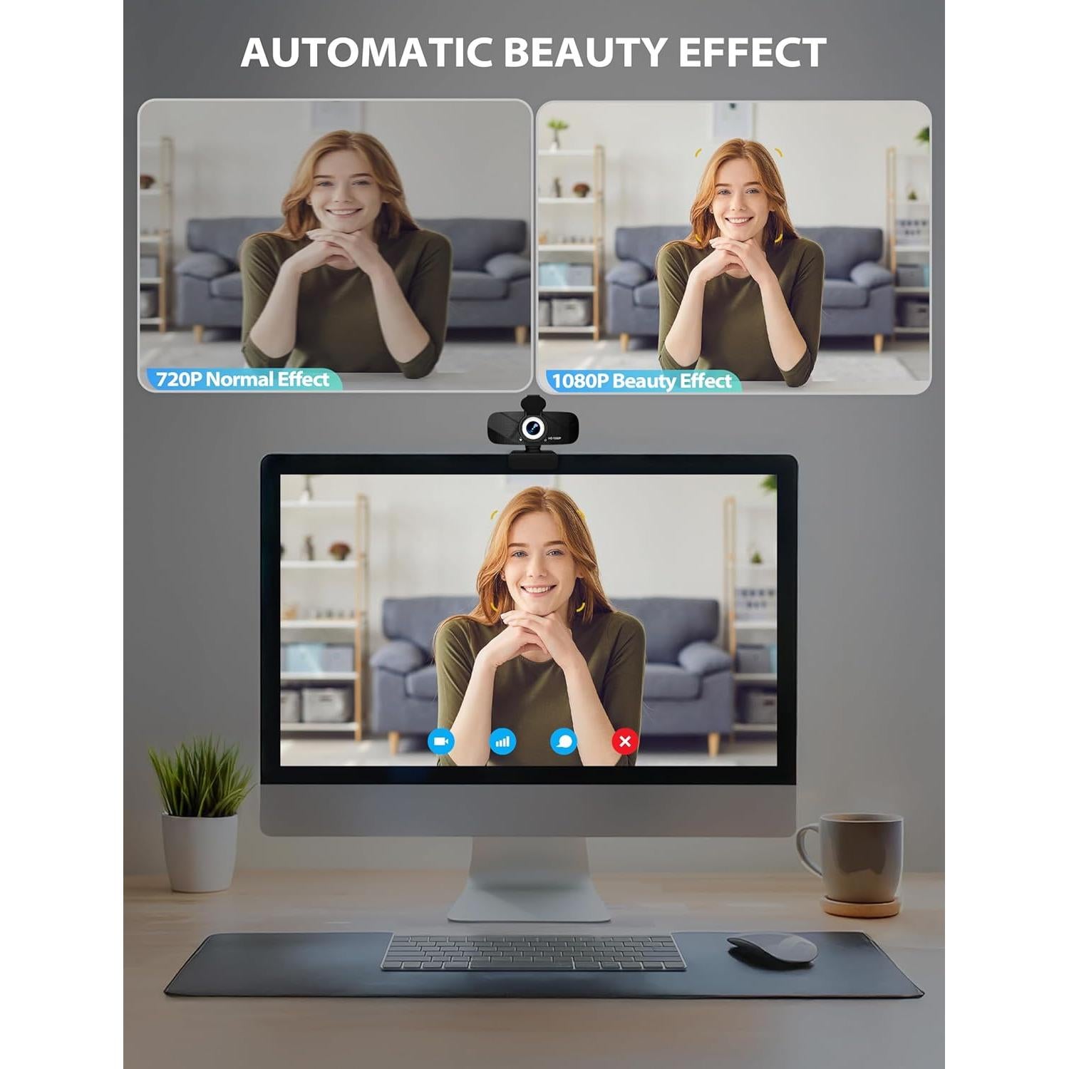 Cámara Web Full HD 1080P Ruwby con Micrófono y Trípode