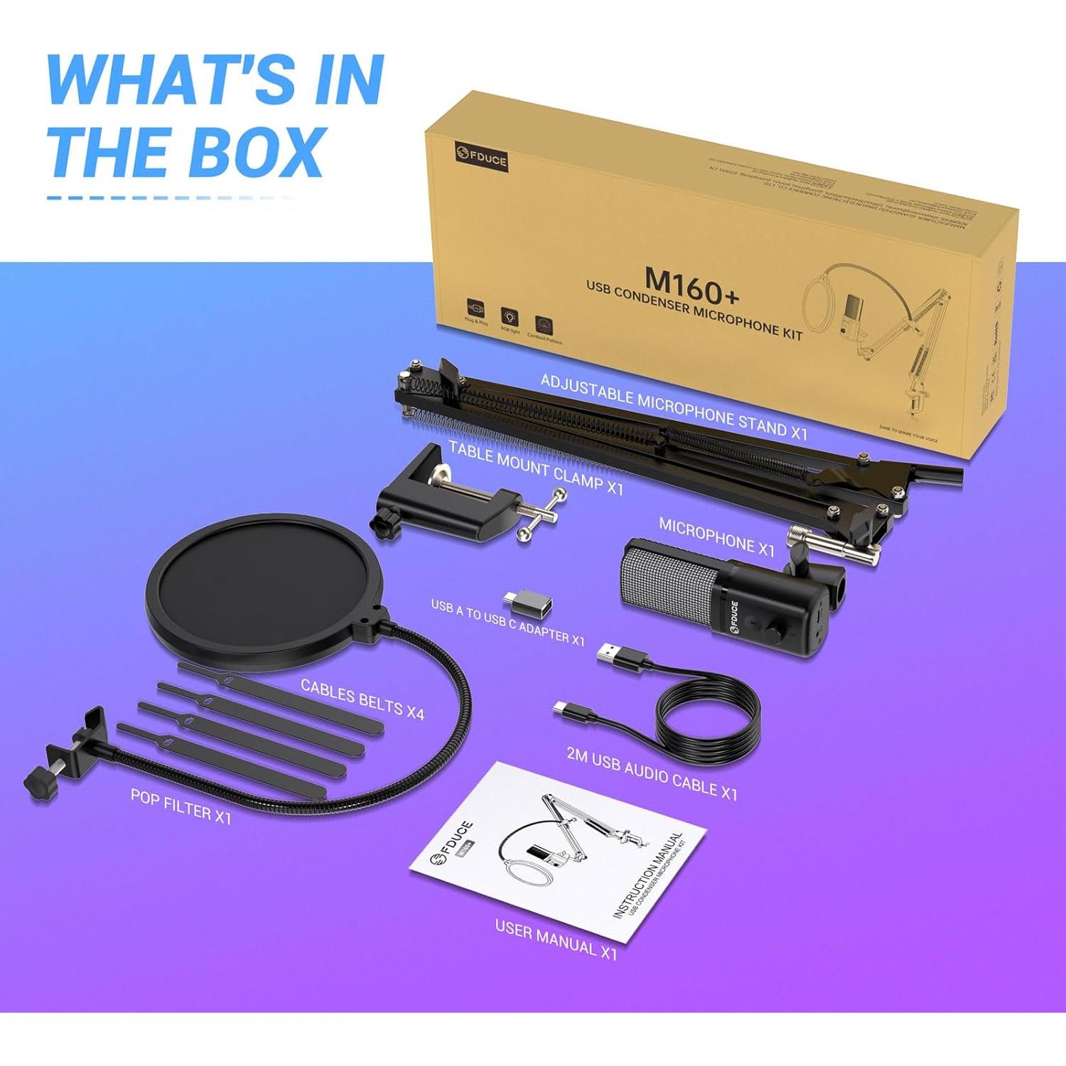 Micrófono USB FDUCE M160 con Soporte y RGB para Gaming