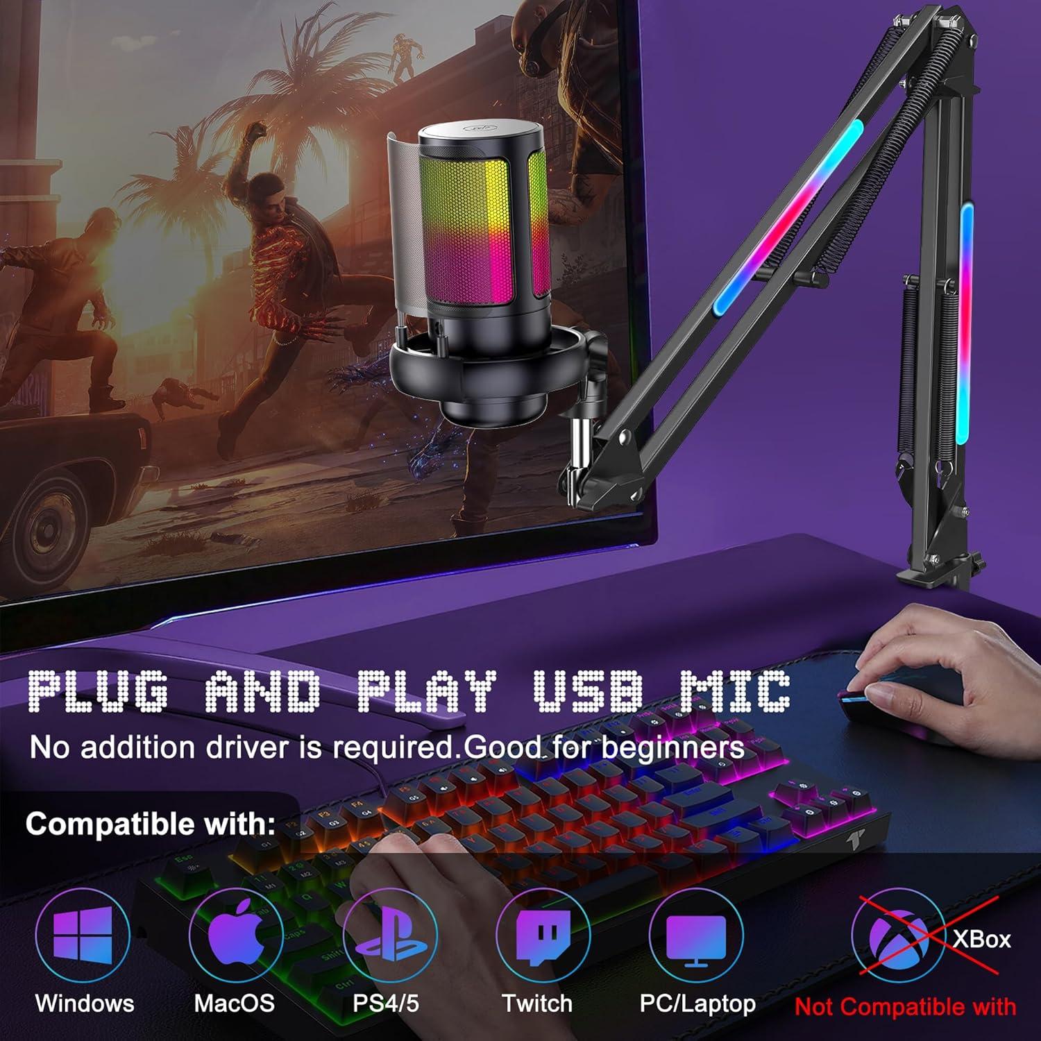 Micrófono USB KingSom Mic-1 con Brazo LED y Cancelación de Ruido